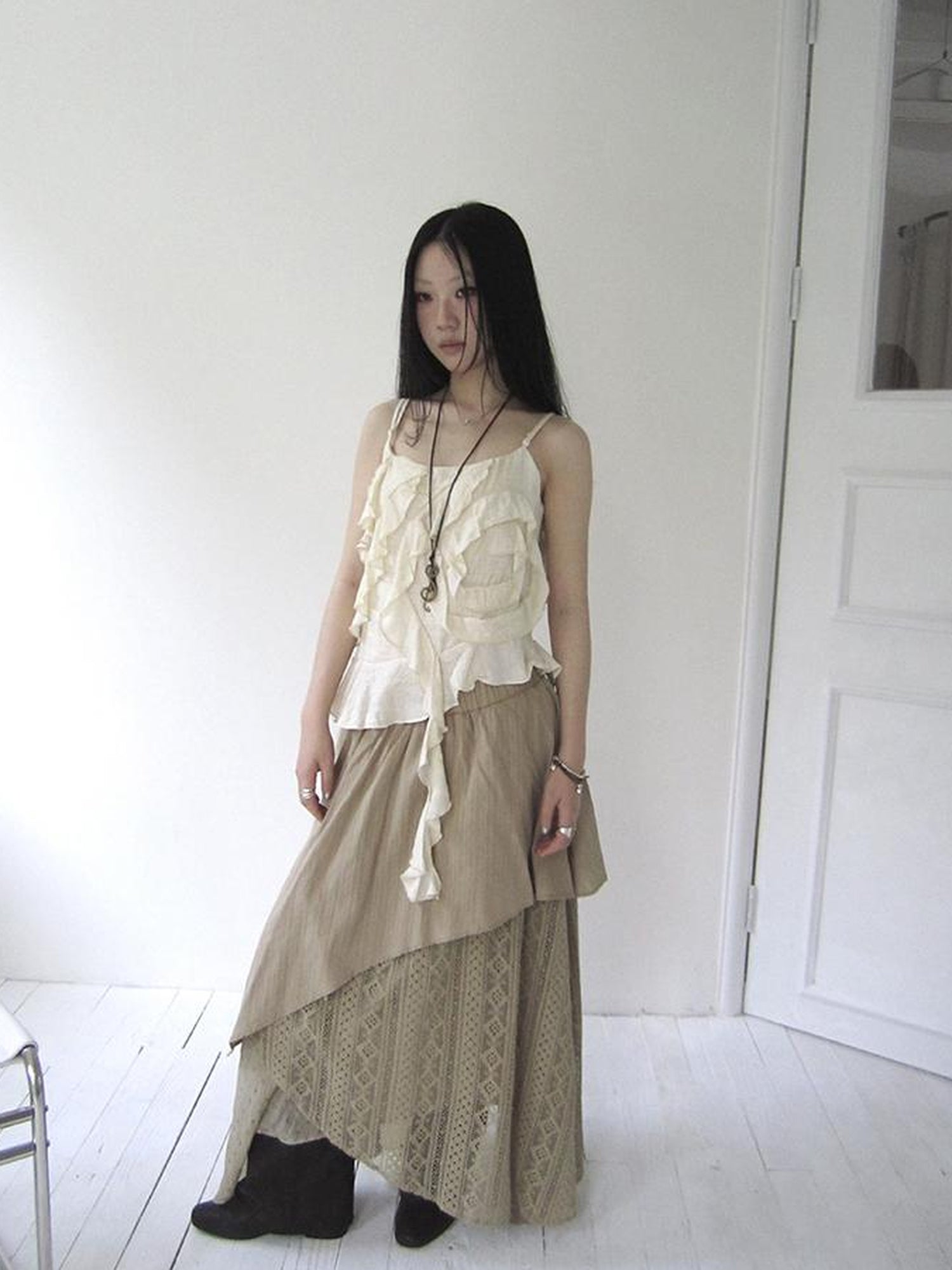 ang project Vintage Floral Patchwork Skirt With Elastic Waist