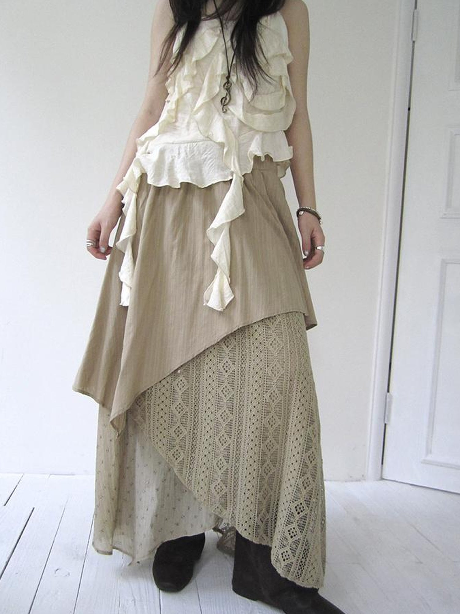 ang project Vintage Floral Patchwork Skirt With Elastic Waist