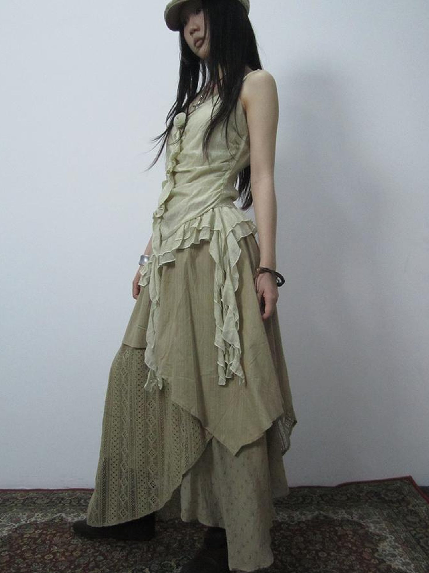 ang project Vintage Floral Patchwork Skirt With Elastic Waist