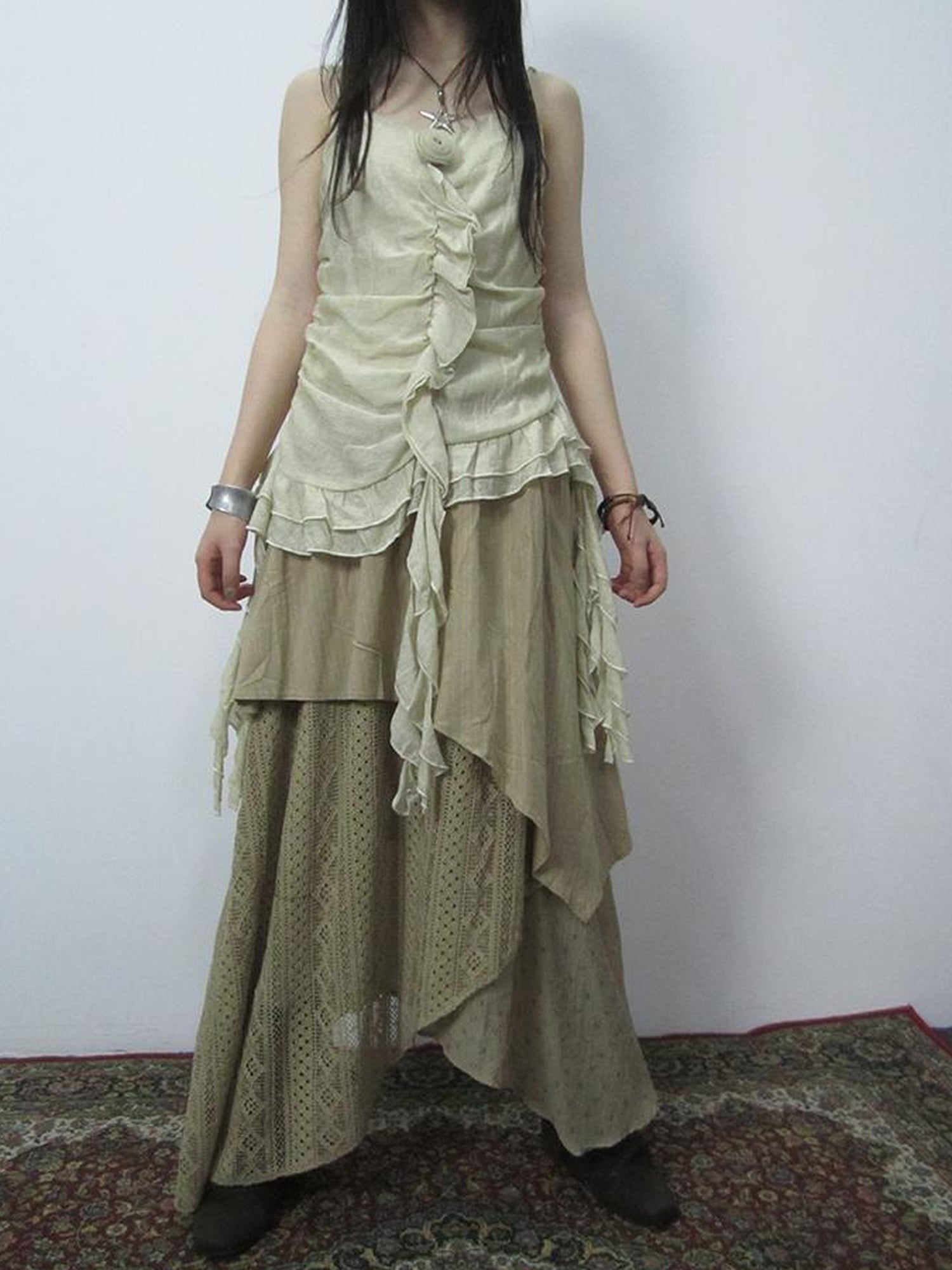 ang project Vintage Floral Patchwork Skirt With Elastic Waist