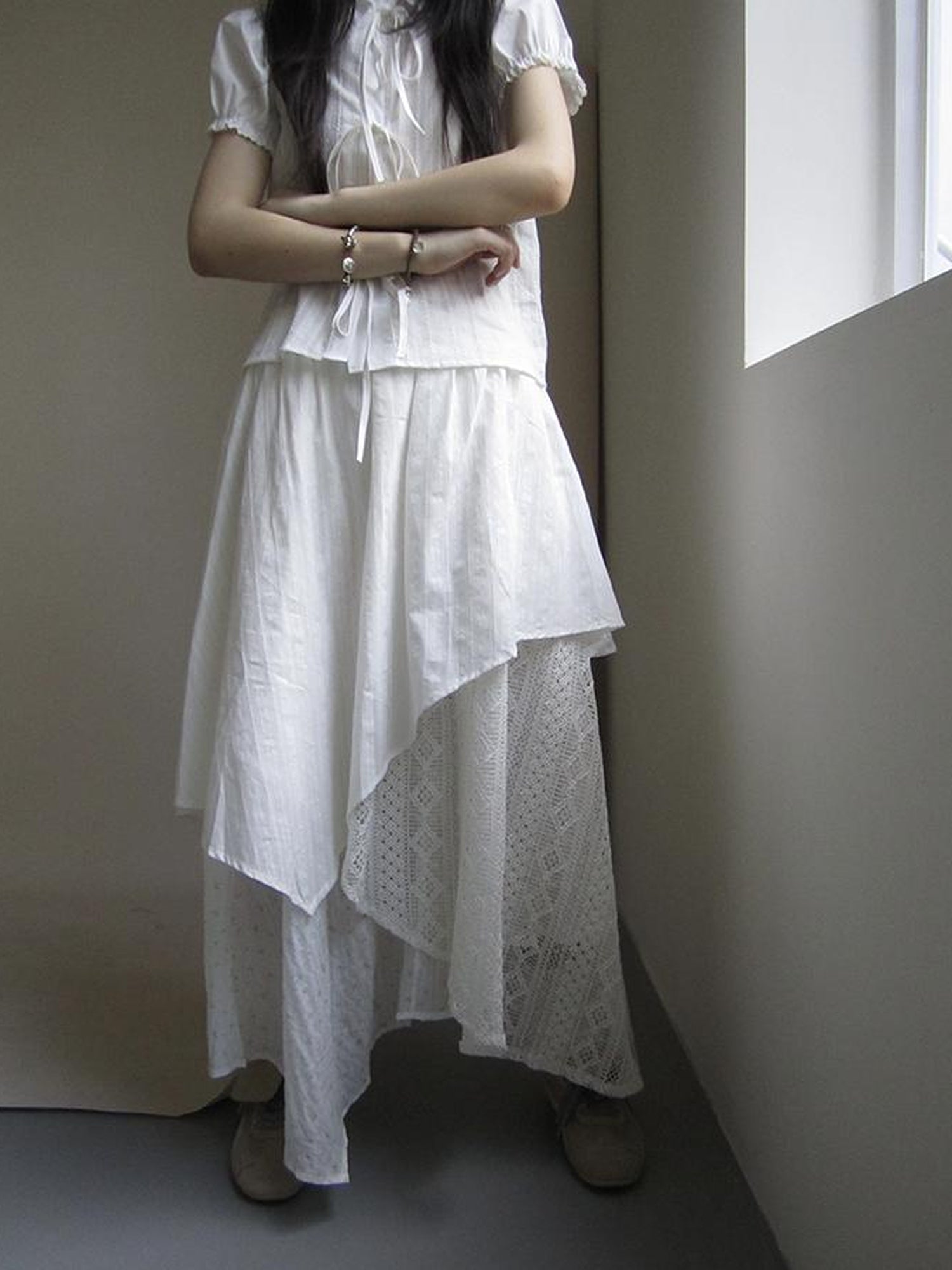 ang project Vintage Floral Patchwork Skirt With Elastic Waist