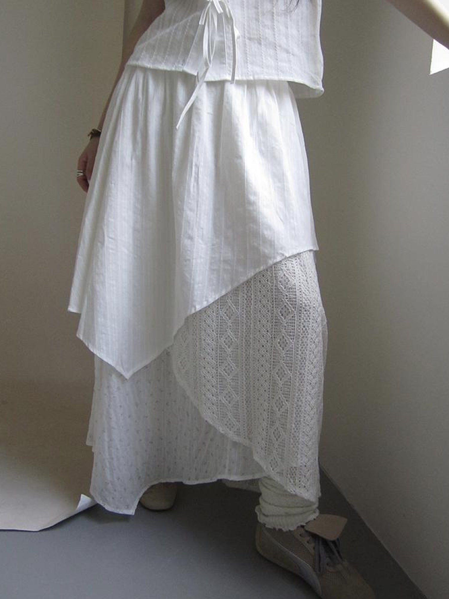 ang project Vintage Floral Patchwork Skirt With Elastic Waist