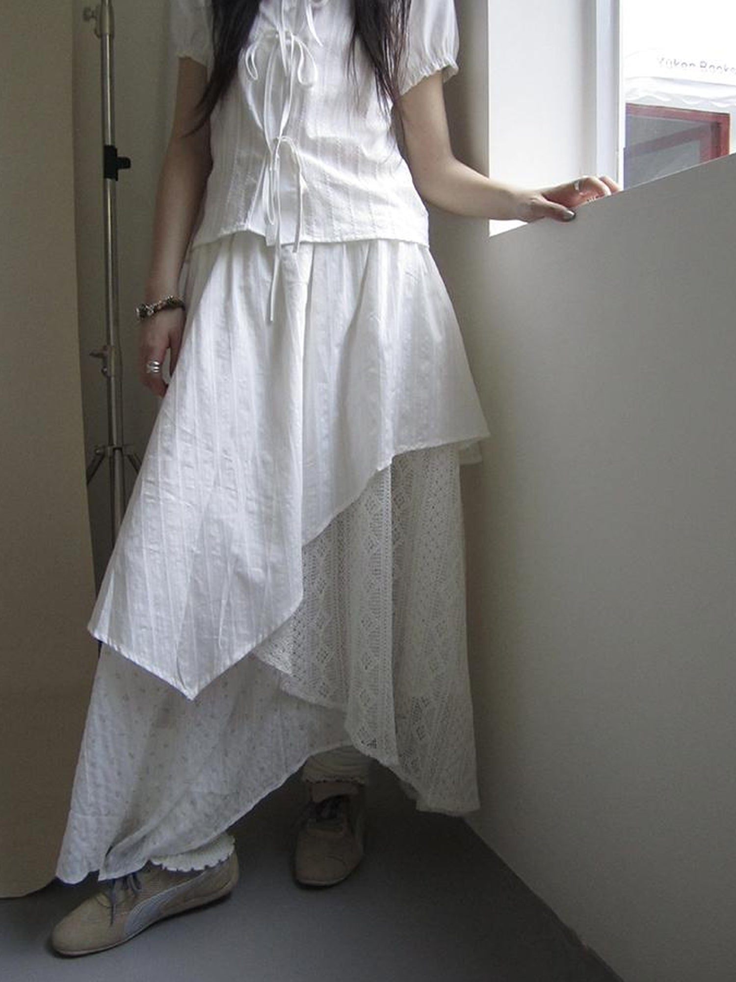 ang project Vintage Floral Patchwork Skirt With Elastic Waist