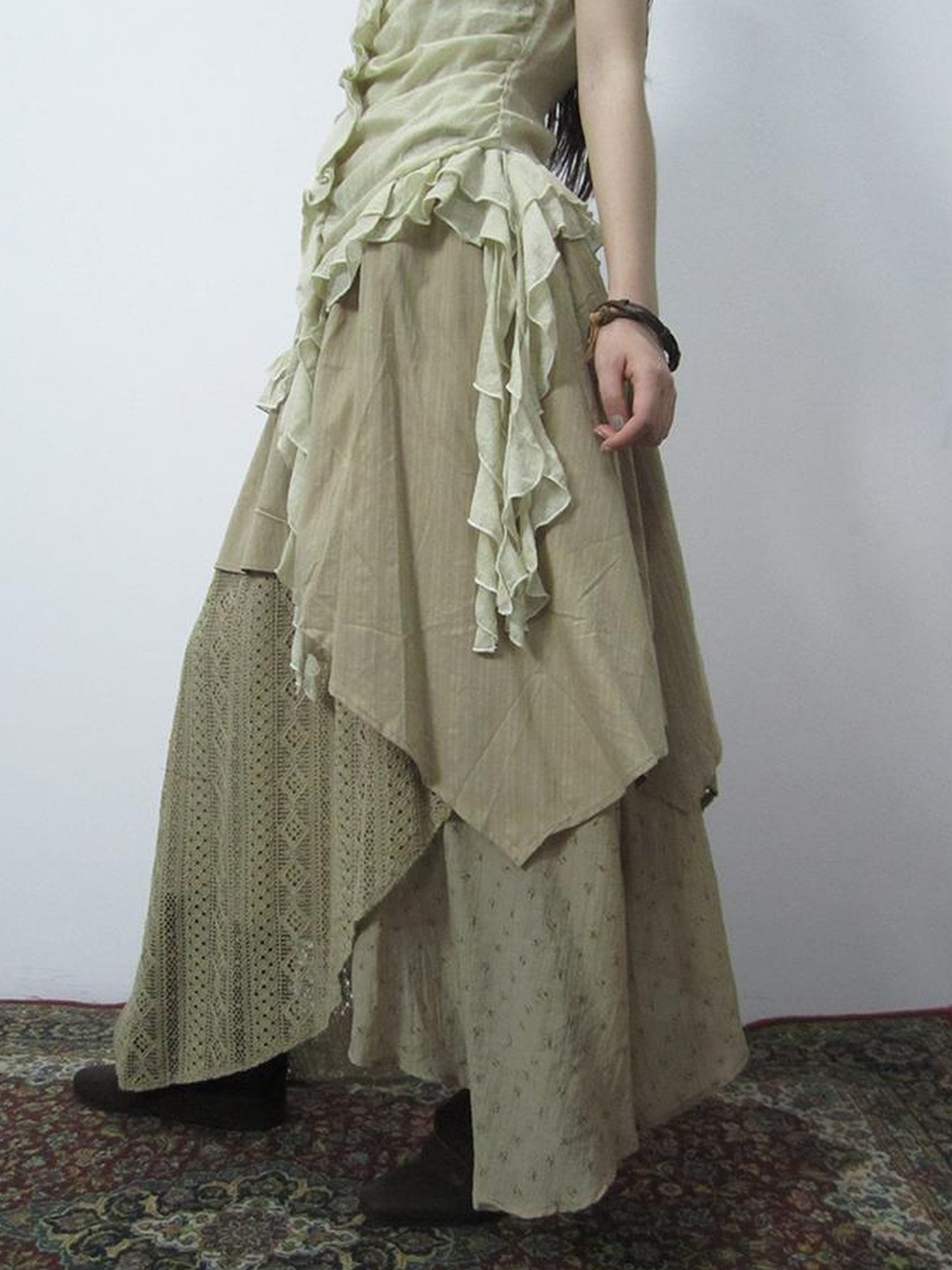 ang project Vintage Floral Patchwork Skirt With Elastic Waist