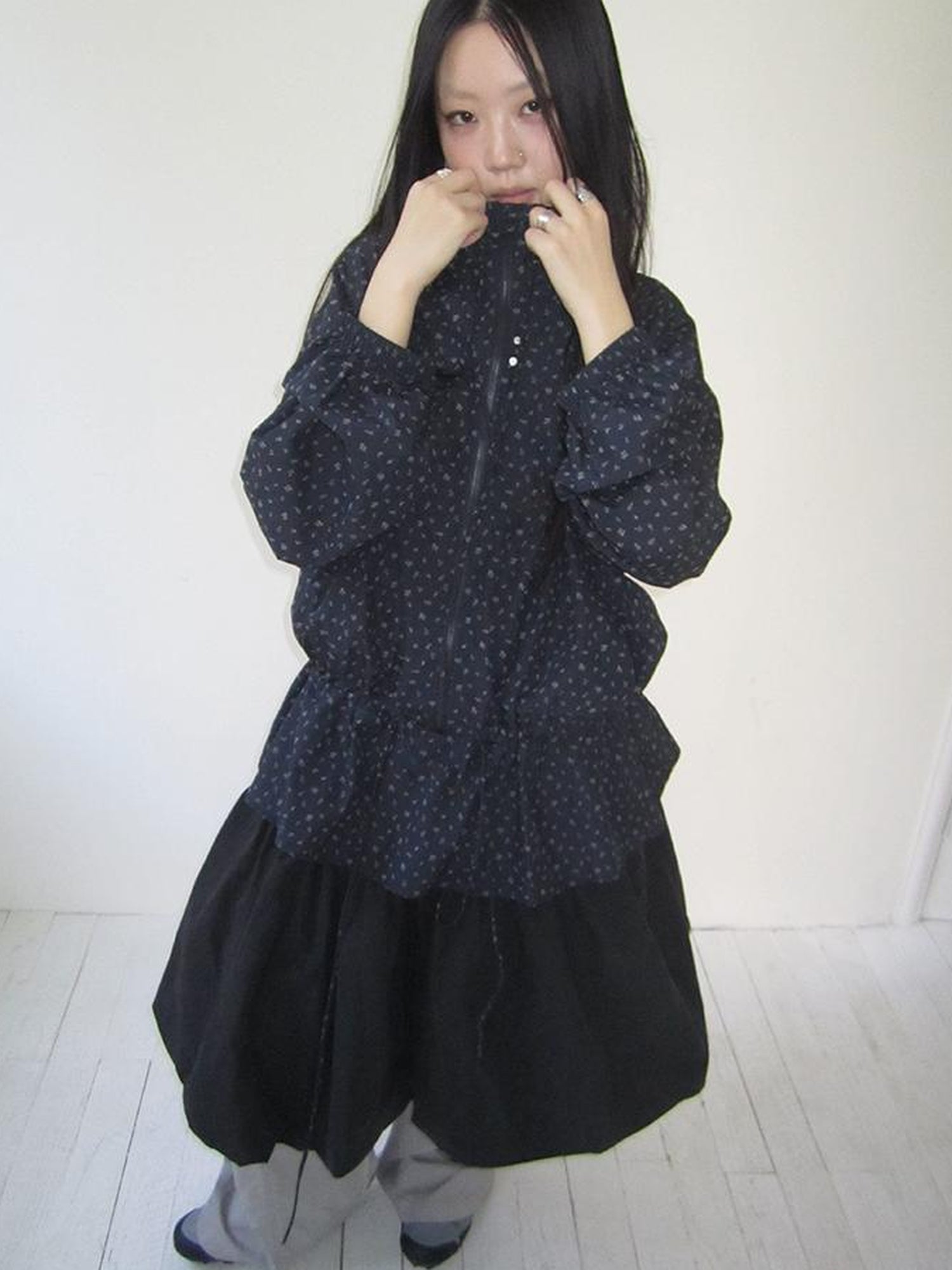 ang project Vintage Floral Print Lace-Up Waist Long Sleeve Blouse