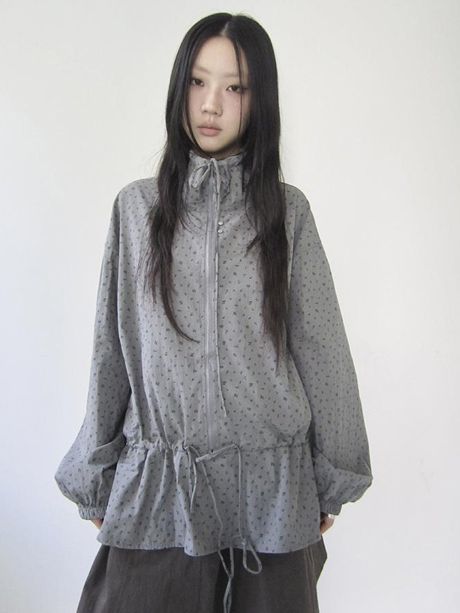 ang project Vintage Floral Print Lace-Up Waist Long Sleeve Blouse