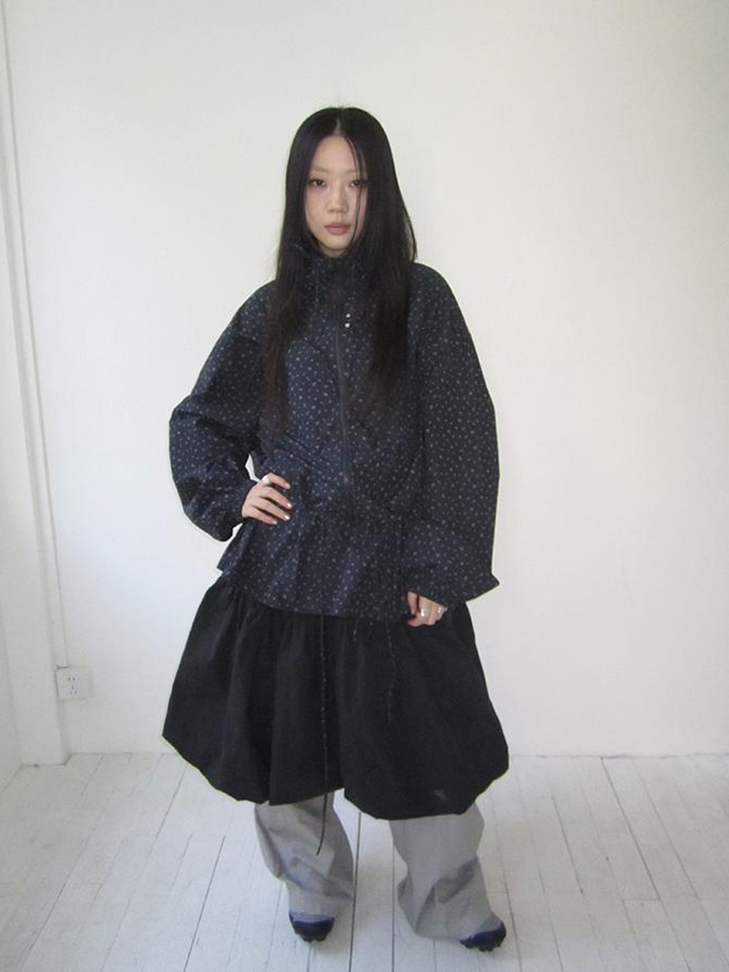 ang project Vintage Floral Print Lace-Up Waist Long Sleeve Blouse