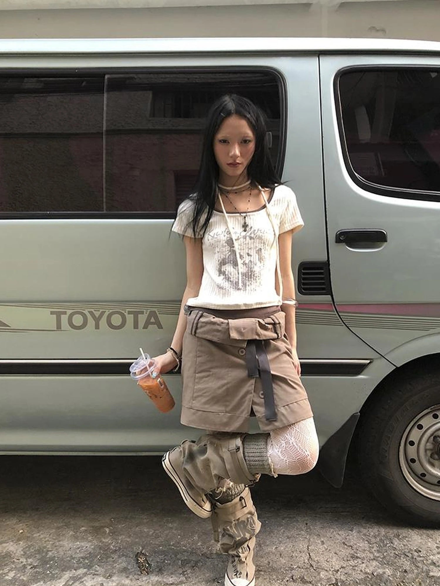 Vintage Floral Print Layered Elastic Short Sleeve Tee With Scarf