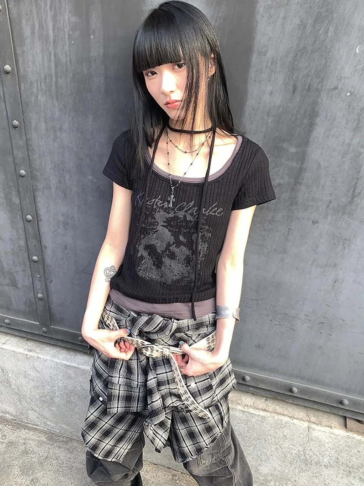 Vintage Floral Print Layered Elastic Short Sleeve Tee With Scarf