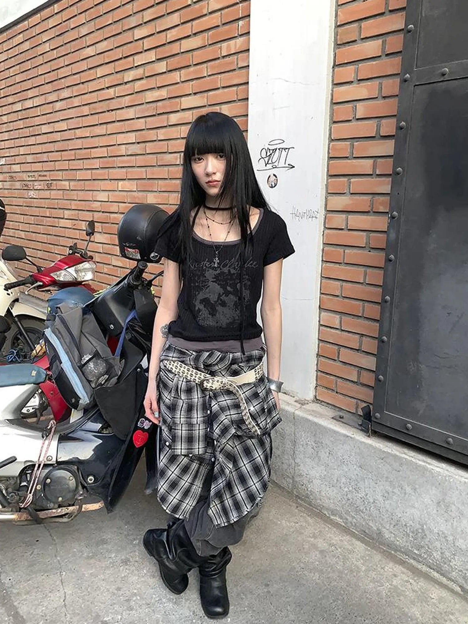 Vintage Floral Print Layered Elastic Short Sleeve Tee With Scarf