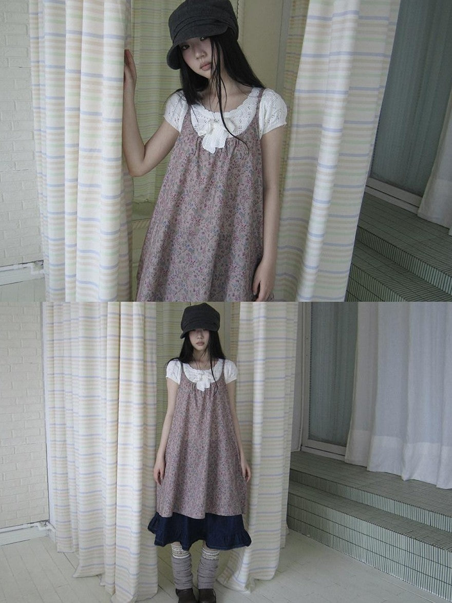 ang project Vintage Floral Sleeveless Layered Loose A Line Women&