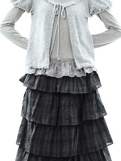 ang project Vintage Fringe Lace Trim Spliced Two Piece Women&