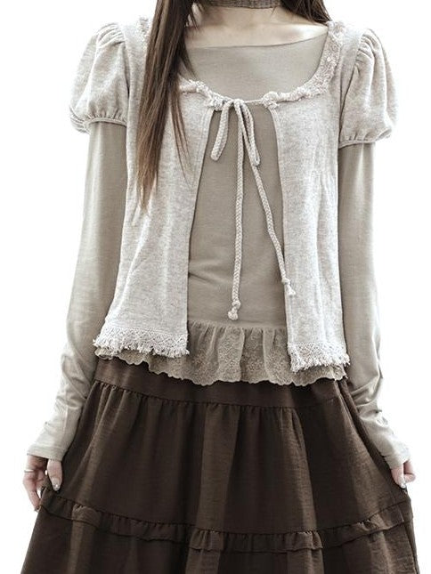 ang project Vintage Fringe Lace Trim Spliced Two Piece Women&