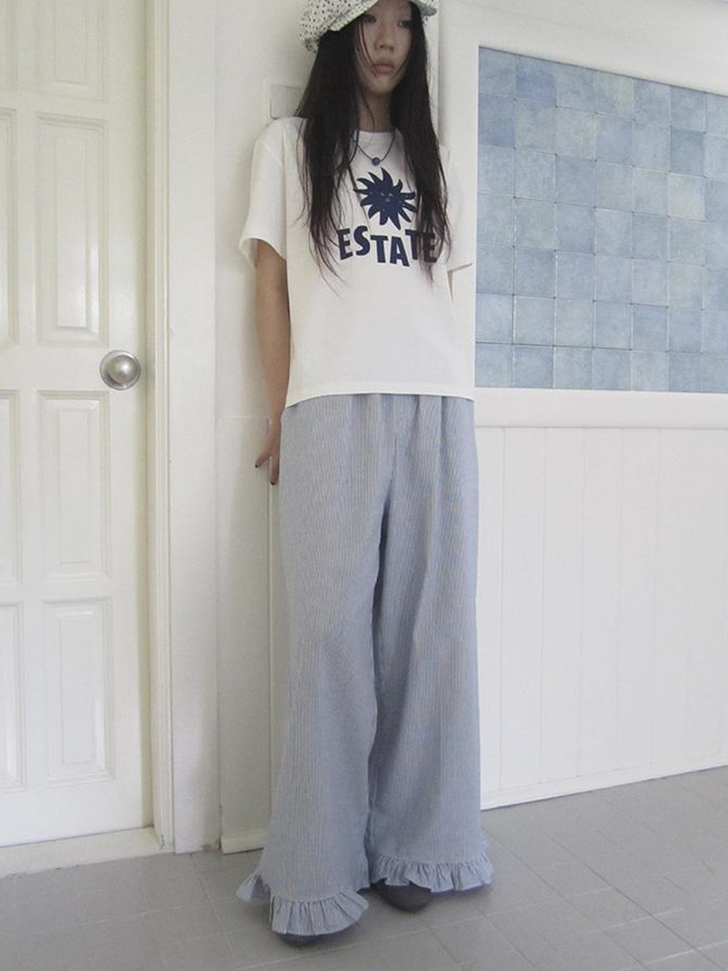 ang project Vintage Fungal Stripe Elastic Waist Wide Leg Pants