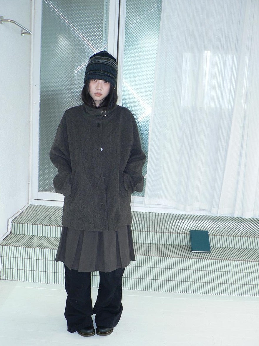 ang project Vintage Funnel Neck Button Front Loose Fit Long Sleeve Women&