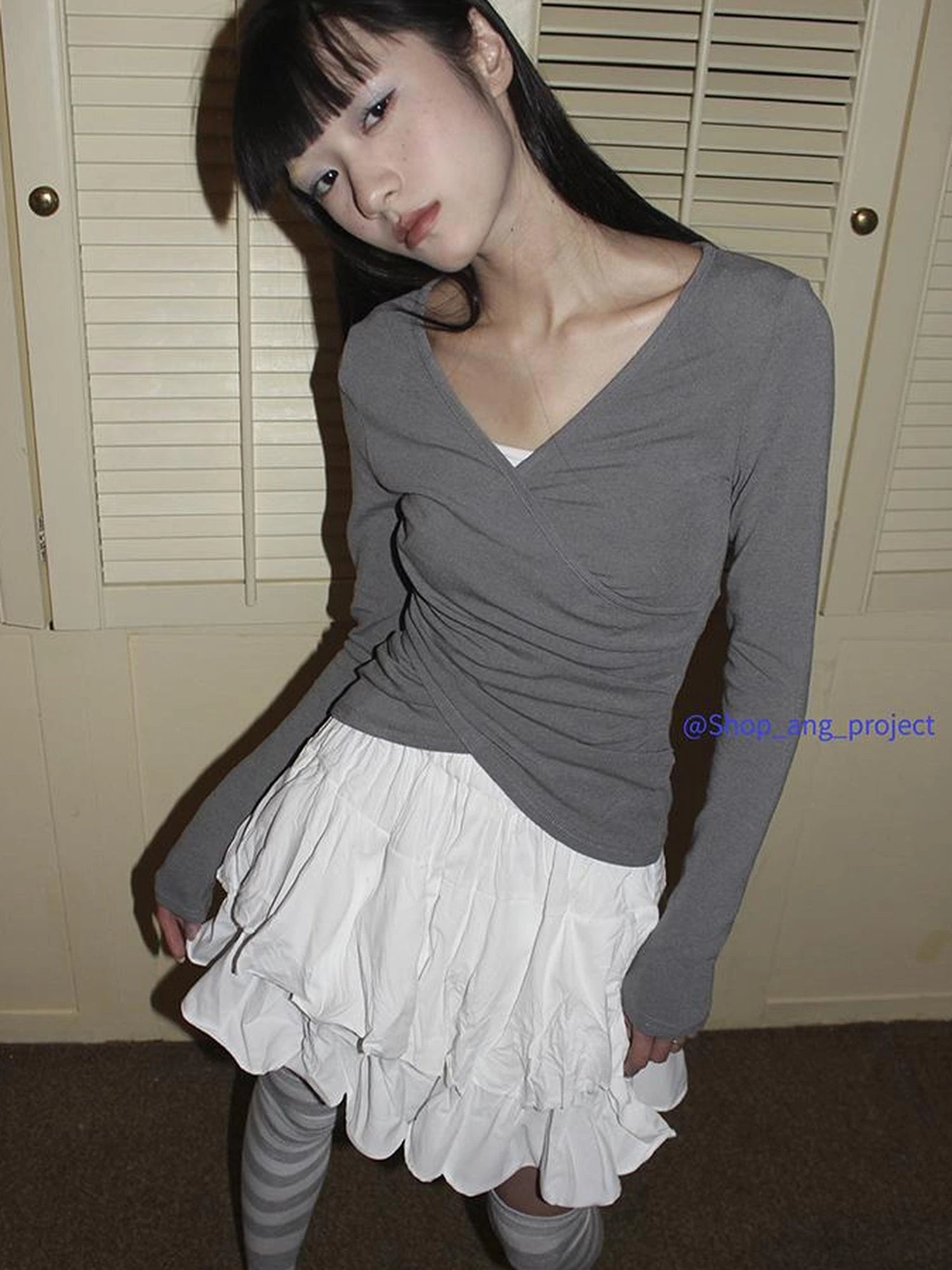 Vintage Gray White Striped High Socks