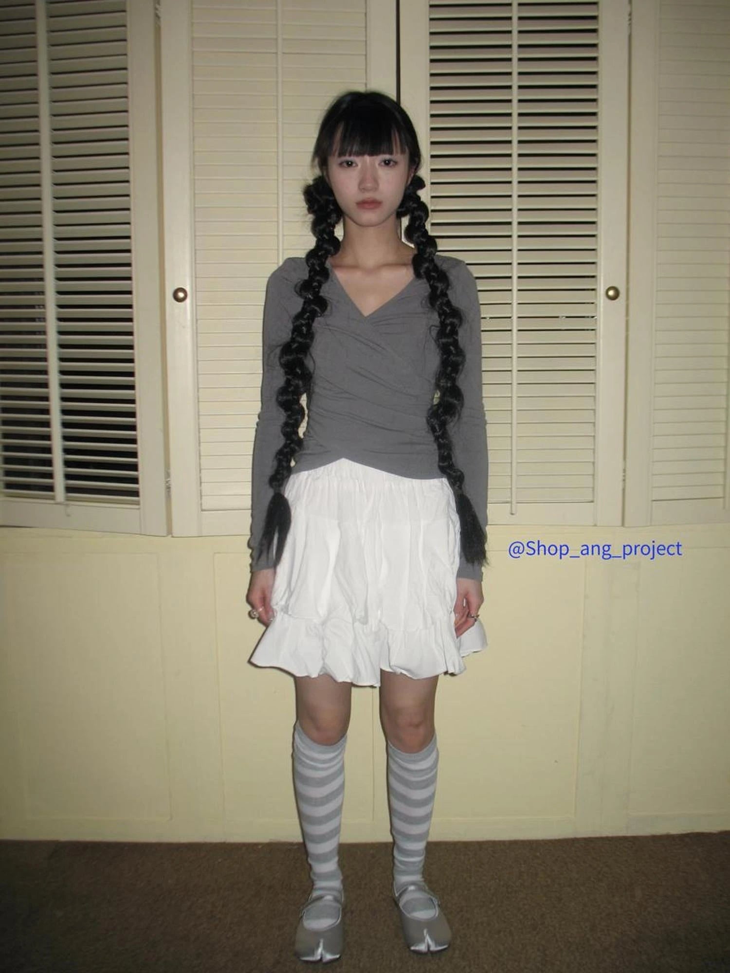 Vintage Gray White Striped High Socks