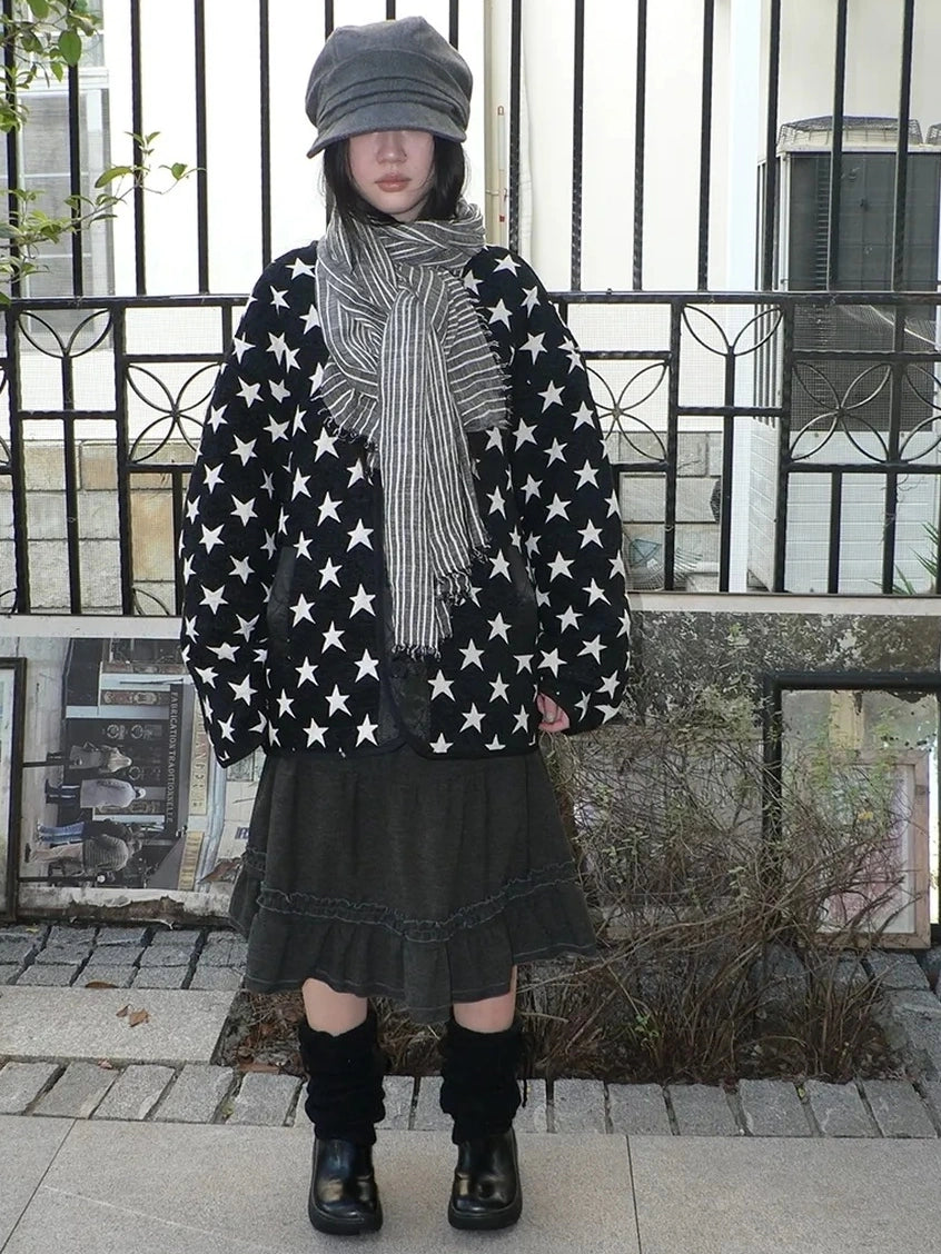 ang project Vintage Grey White Striped Fringe Scarf Scarf