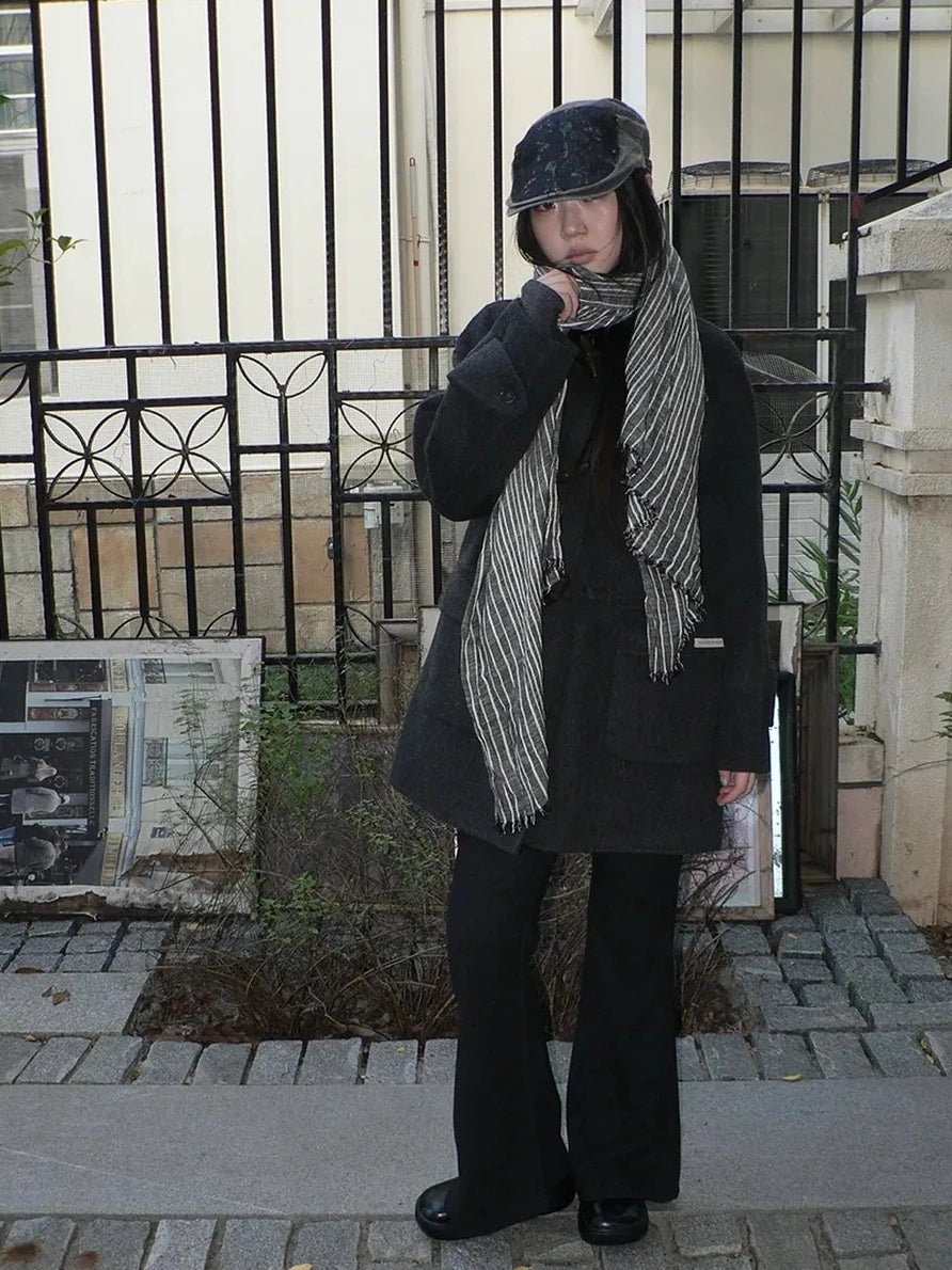 ang project Vintage Grey White Striped Fringe Scarf Scarf