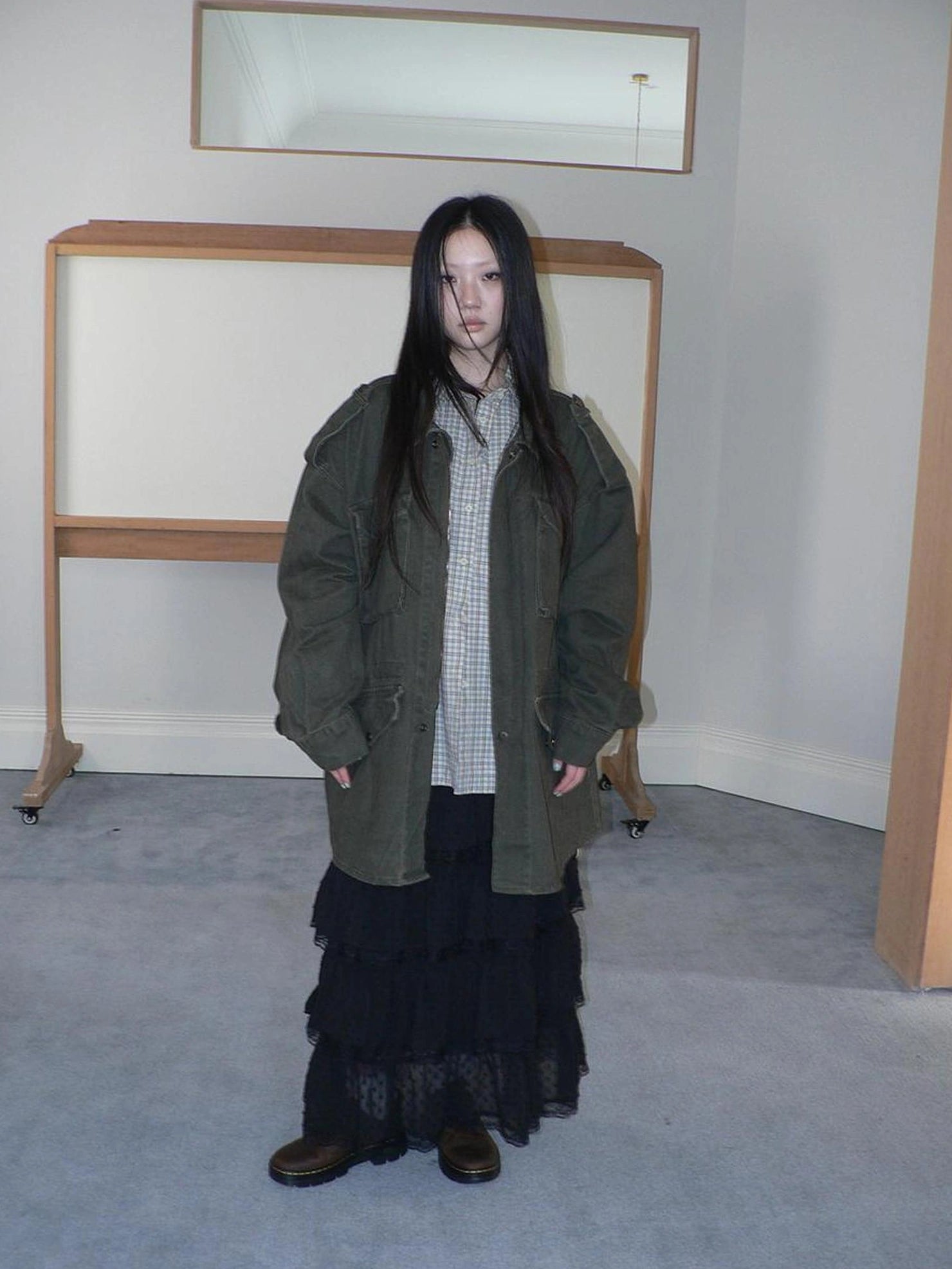 ang project Vintage Heavy Washed Zip Pocket Long Jacket Coat