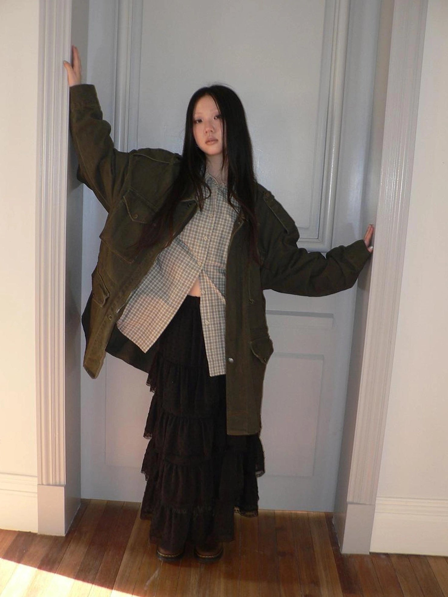 ang project Vintage Heavy Washed Zip Pocket Long Jacket Coat