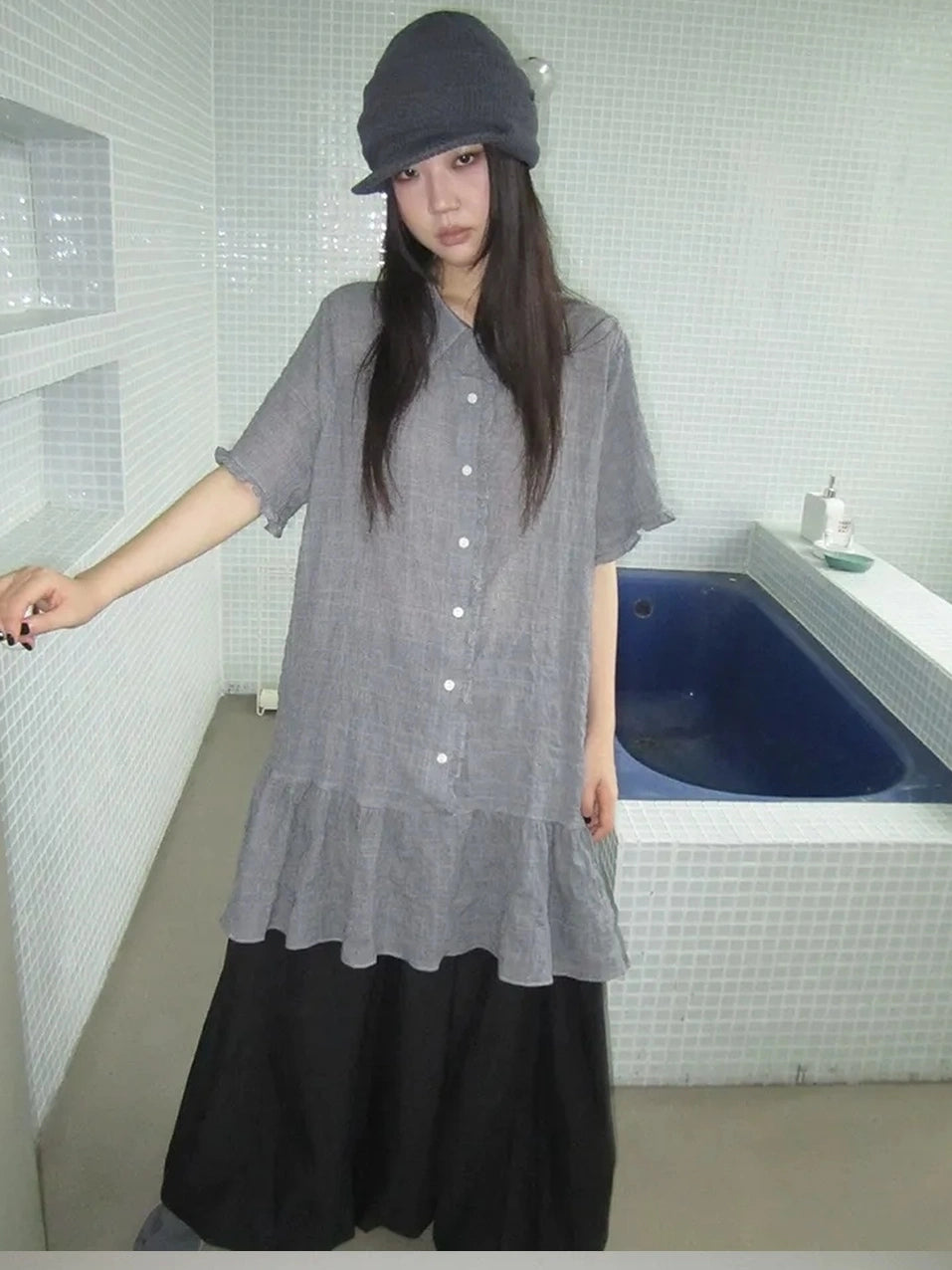 ang project Vintage Houndstooth Collar Shirt Dress Shirts