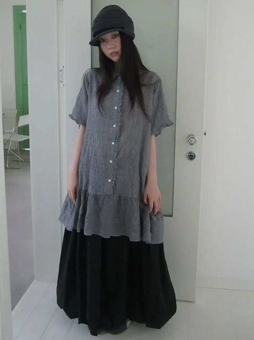 ang project Vintage Houndstooth Collar Shirt Dress Shirts