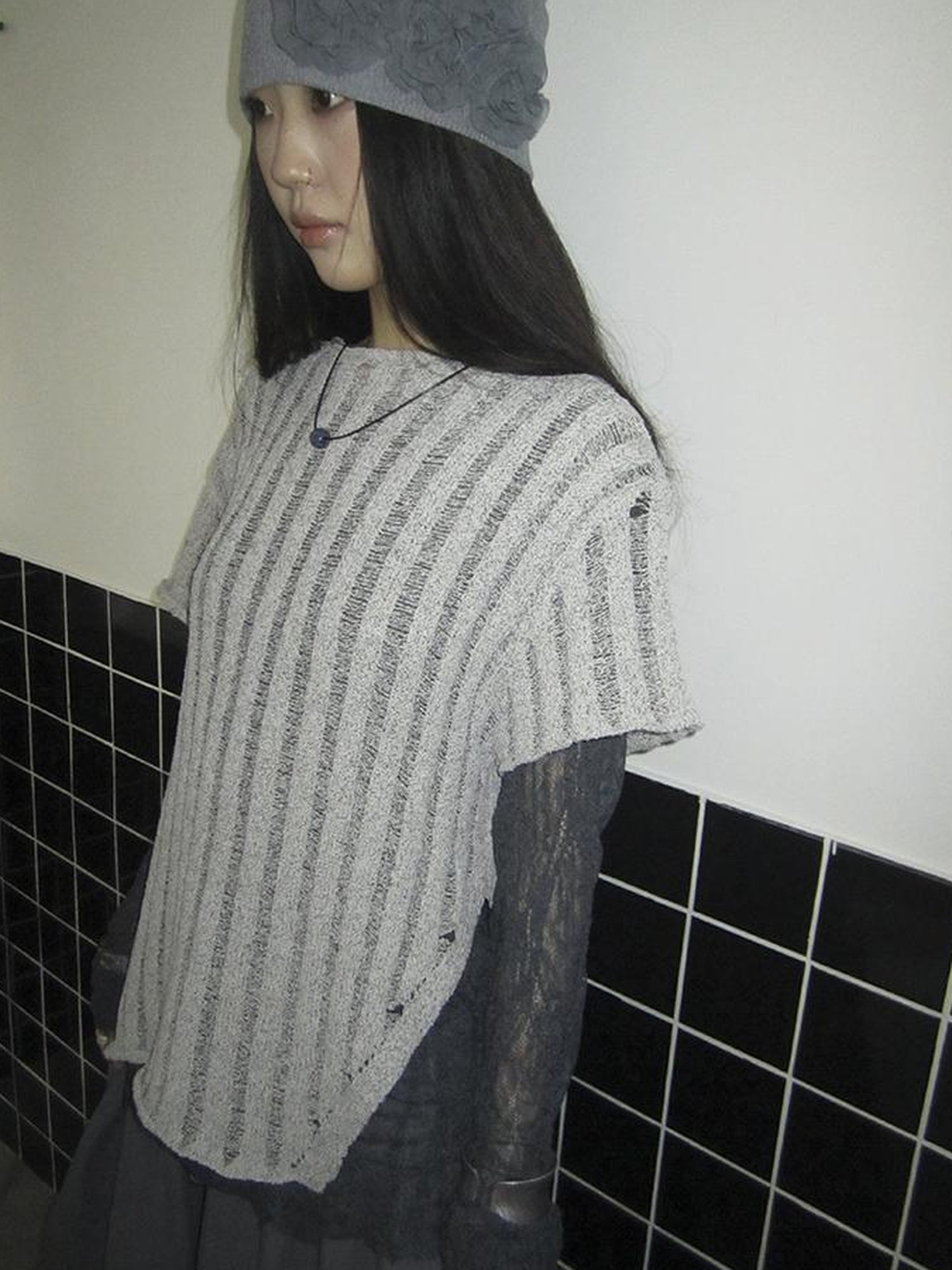 Updateang project Vintage Inspired Knitted Striped Cut Out Tee