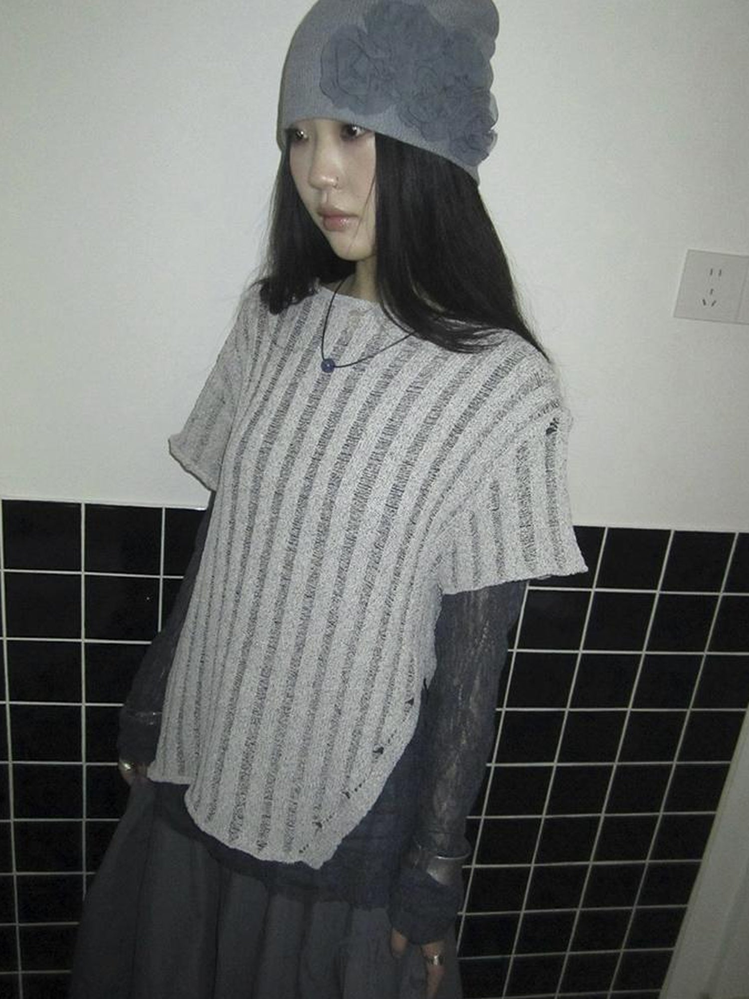 Updateang project Vintage Inspired Knitted Striped Cut Out Tee
