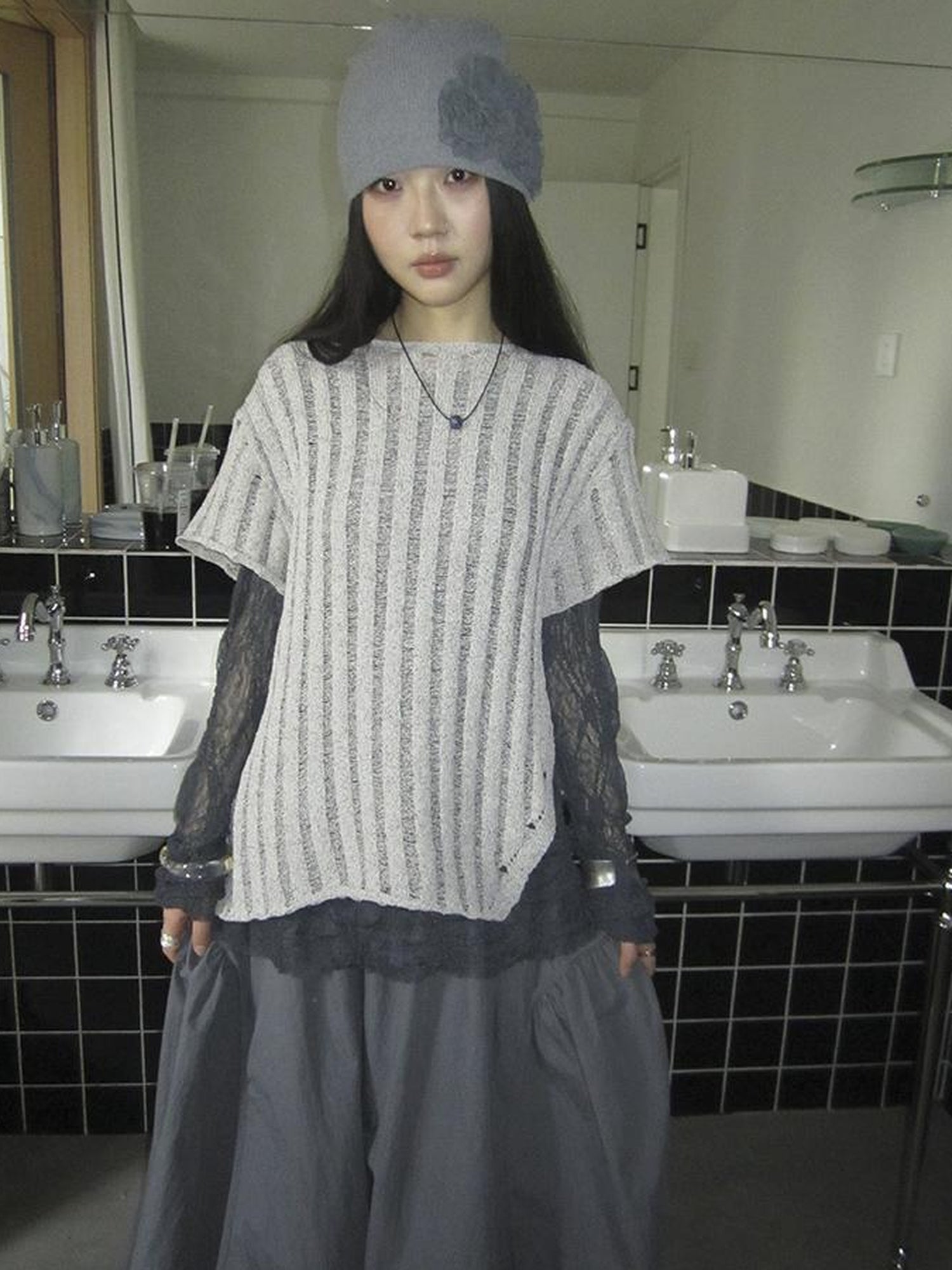 Updateang project Vintage Inspired Knitted Striped Cut Out Tee