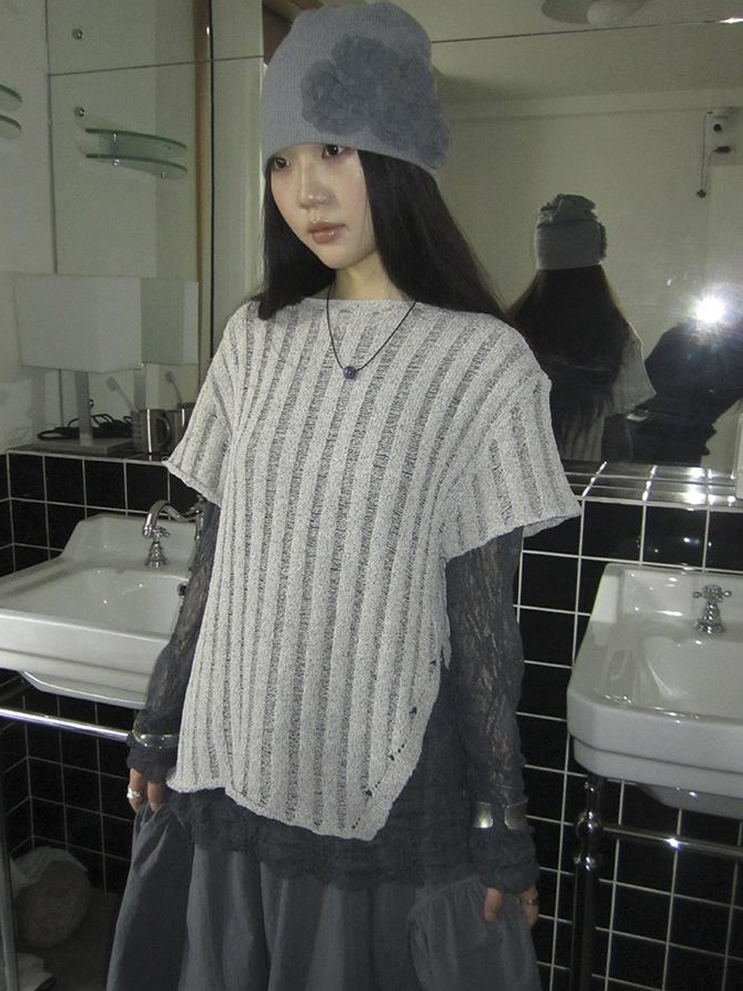 Updateang project Vintage Inspired Knitted Striped Cut Out Tee