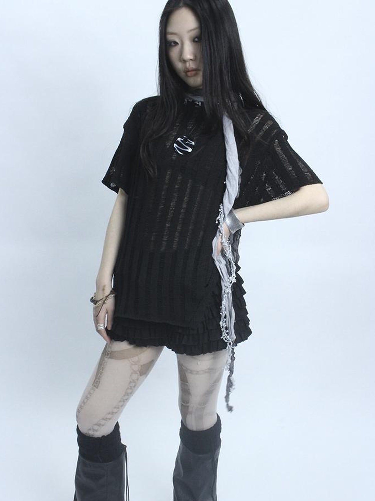 Updateang project Vintage Inspired Knitted Striped Cut Out Tee