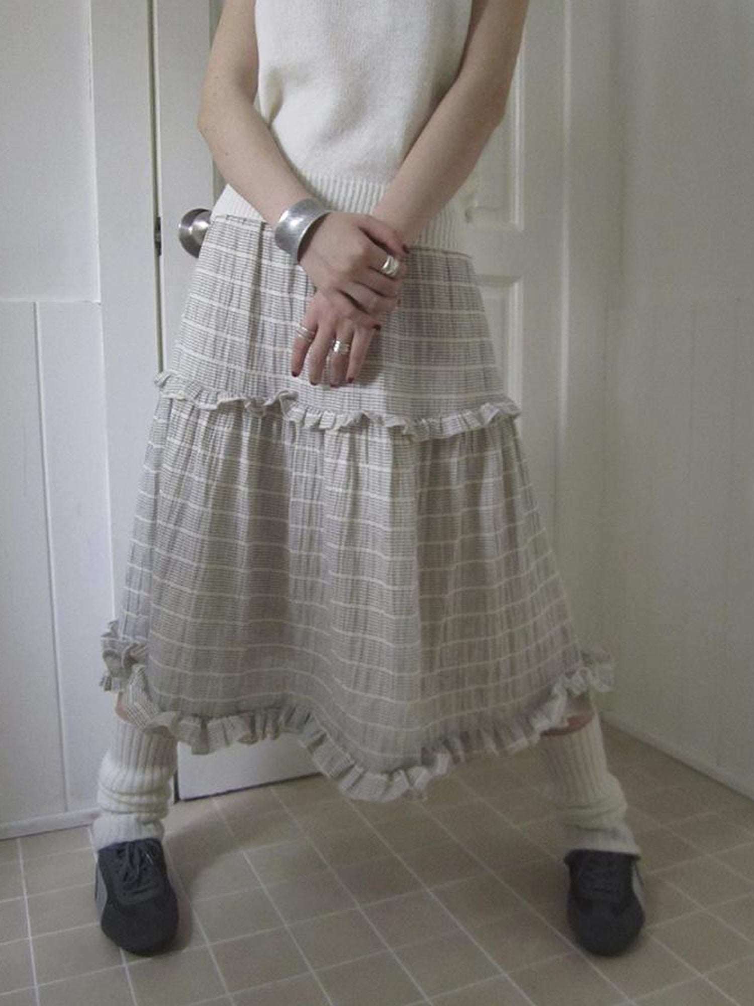 ang project Vintage Inspired Striped Floral Skirt With Elastic Waist