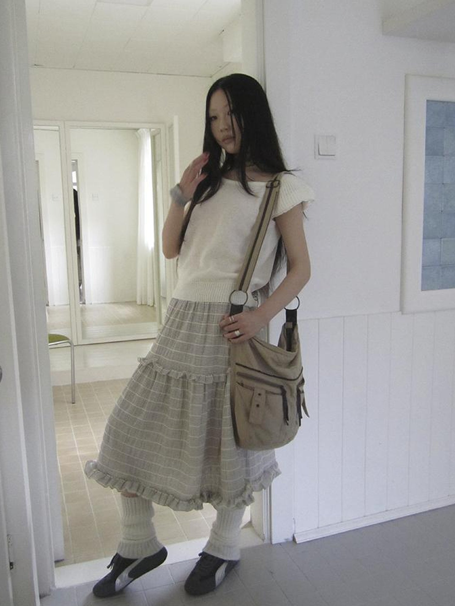 ang project Vintage Inspired Striped Floral Skirt With Elastic Waist