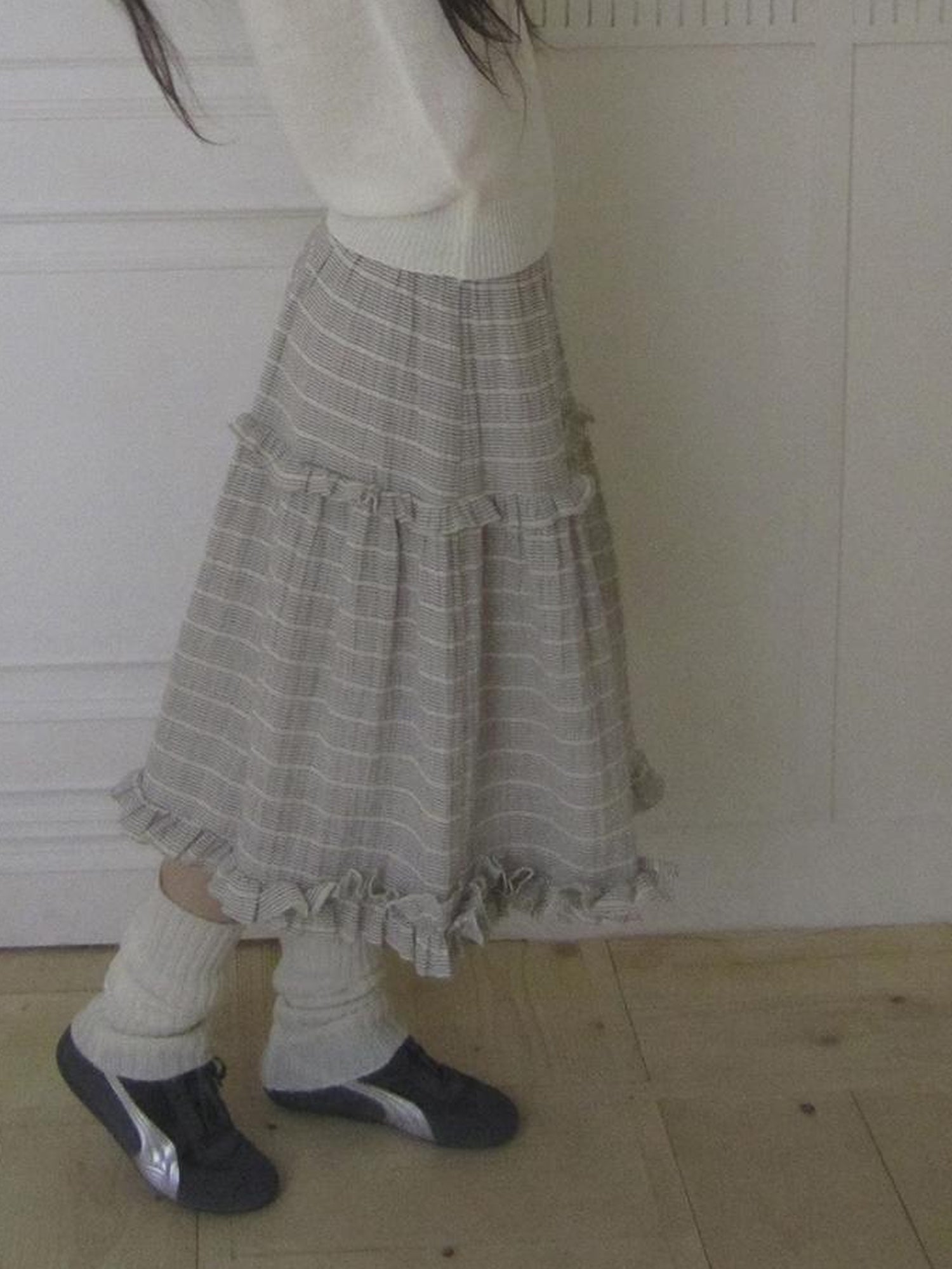 ang project Vintage Inspired Striped Floral Skirt With Elastic Waist