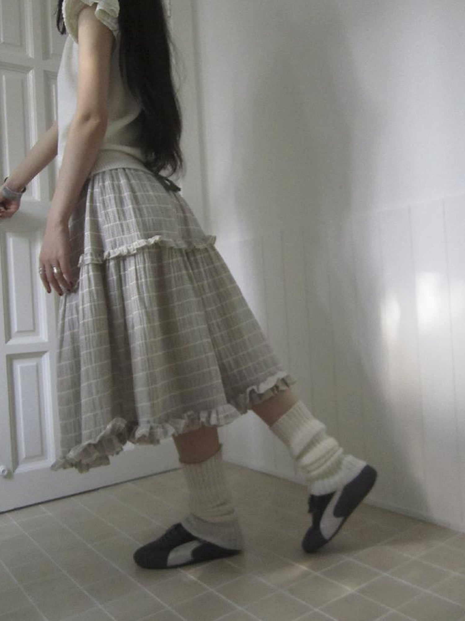 ang project Vintage Inspired Striped Floral Skirt With Elastic Waist