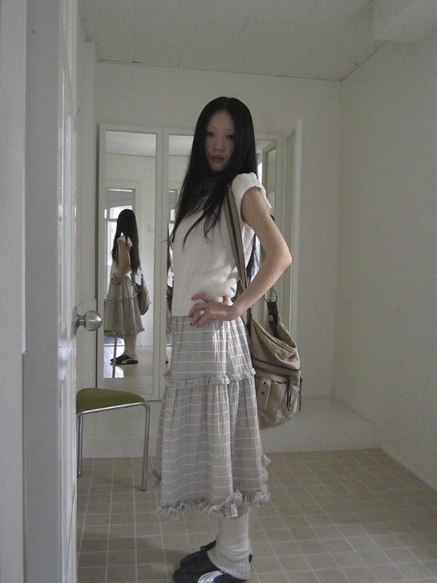 ang project Vintage Inspired Striped Floral Skirt With Elastic Waist