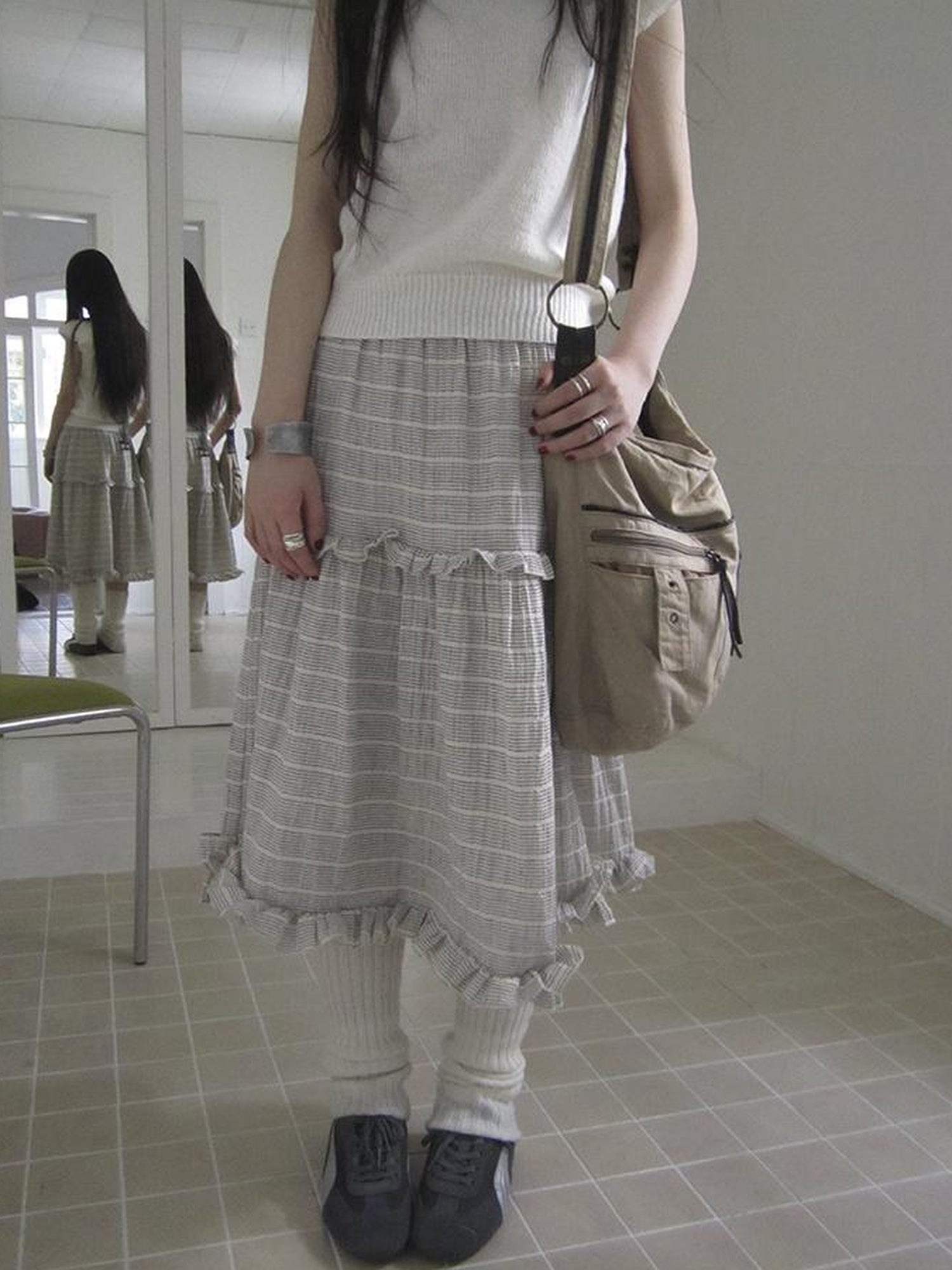 ang project Vintage Inspired Striped Floral Skirt With Elastic Waist