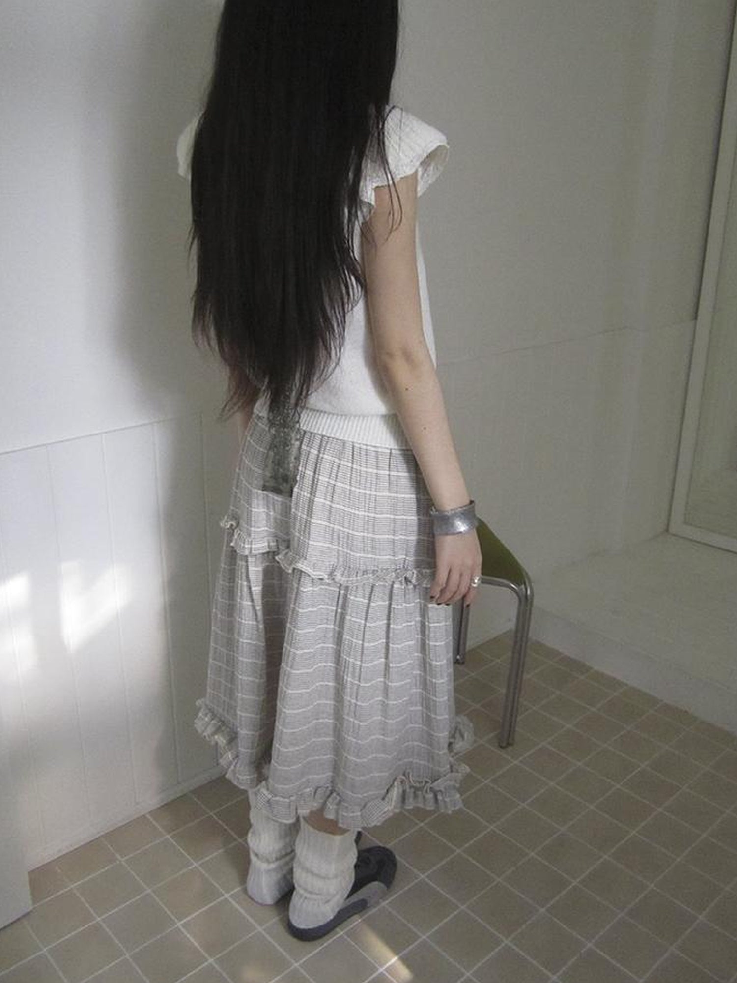 ang project Vintage Inspired Striped Floral Skirt With Elastic Waist