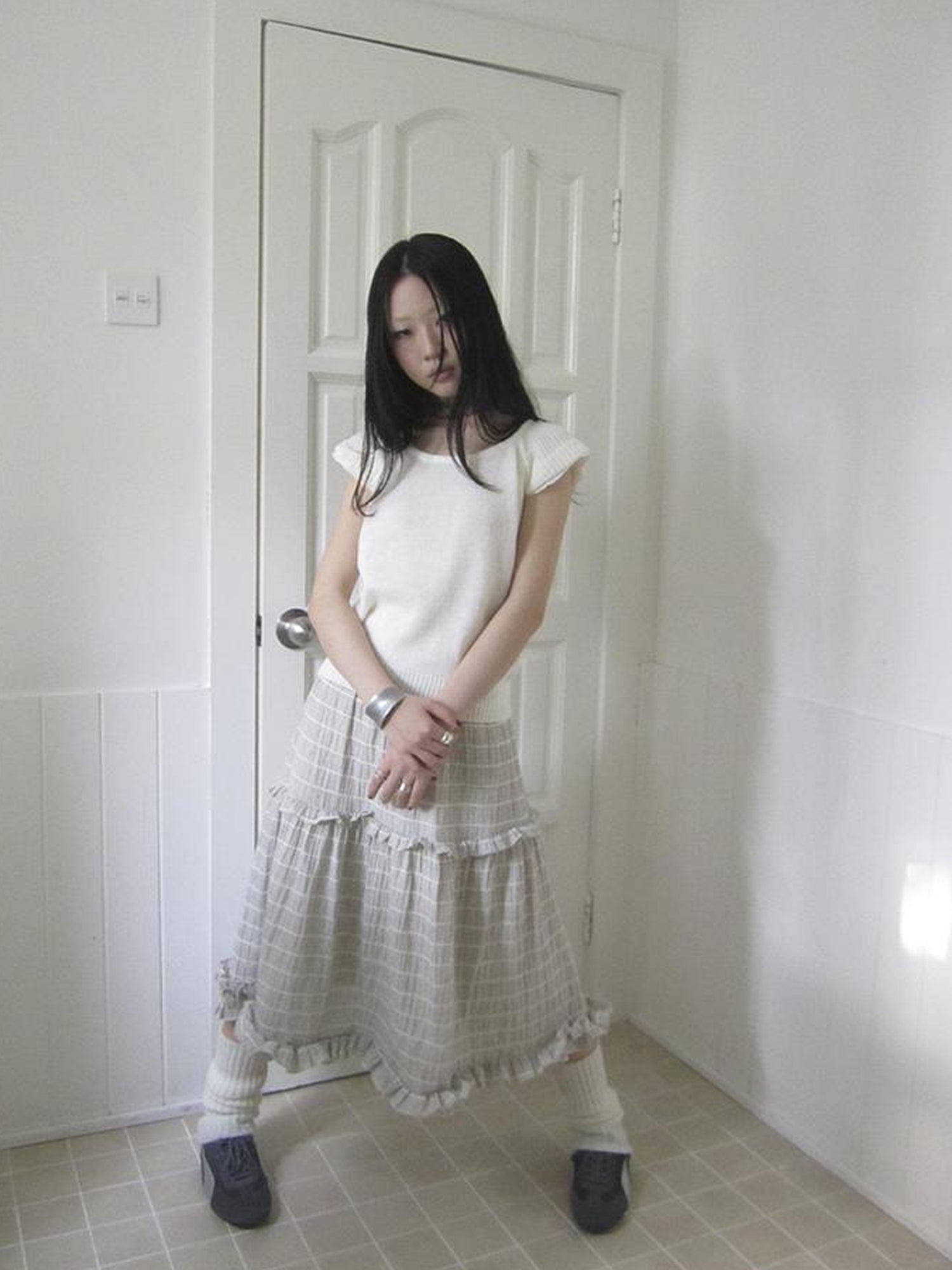 ang project Vintage Inspired Striped Floral Skirt With Elastic Waist