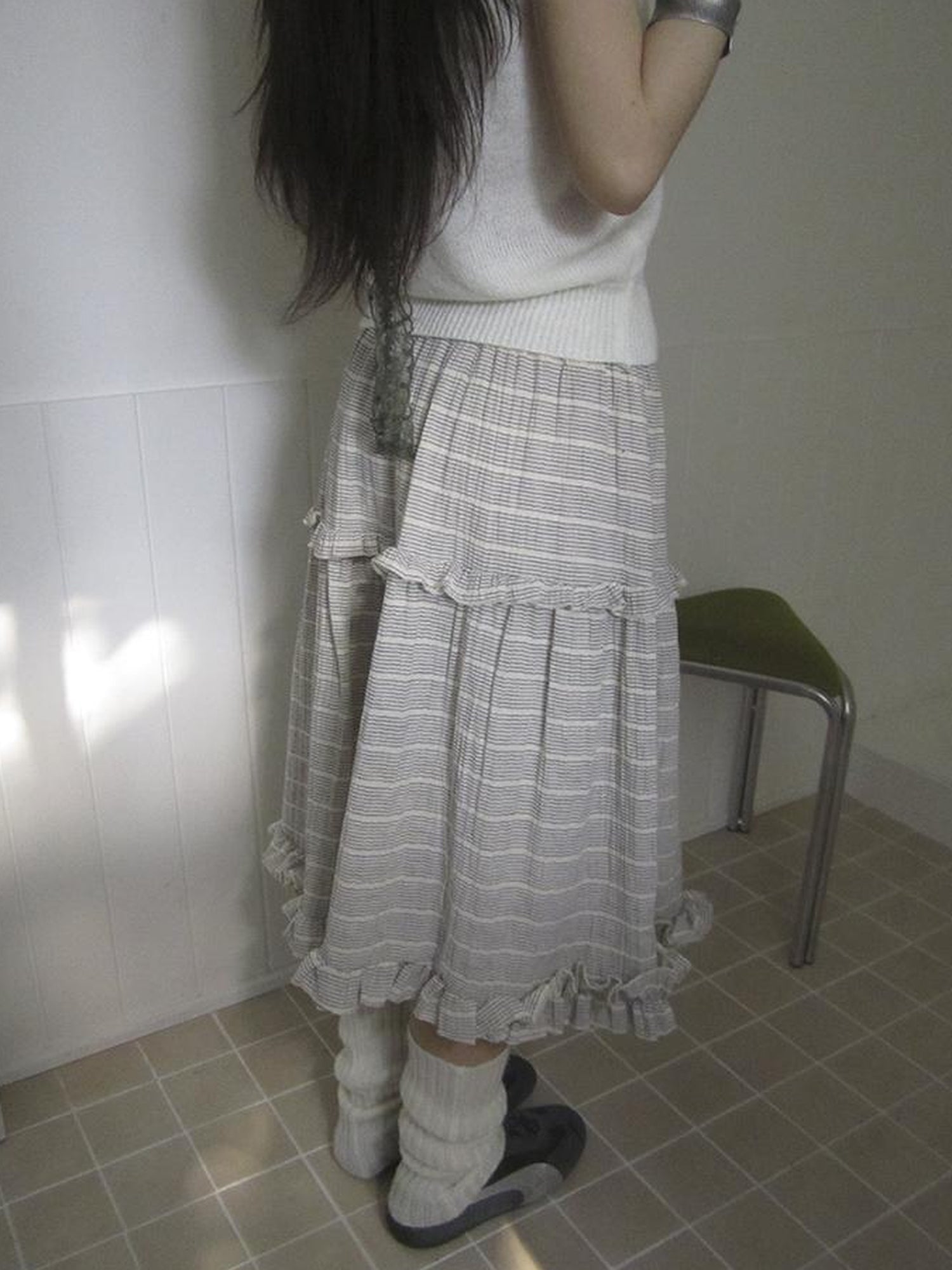 ang project Vintage Inspired Striped Floral Skirt With Elastic Waist