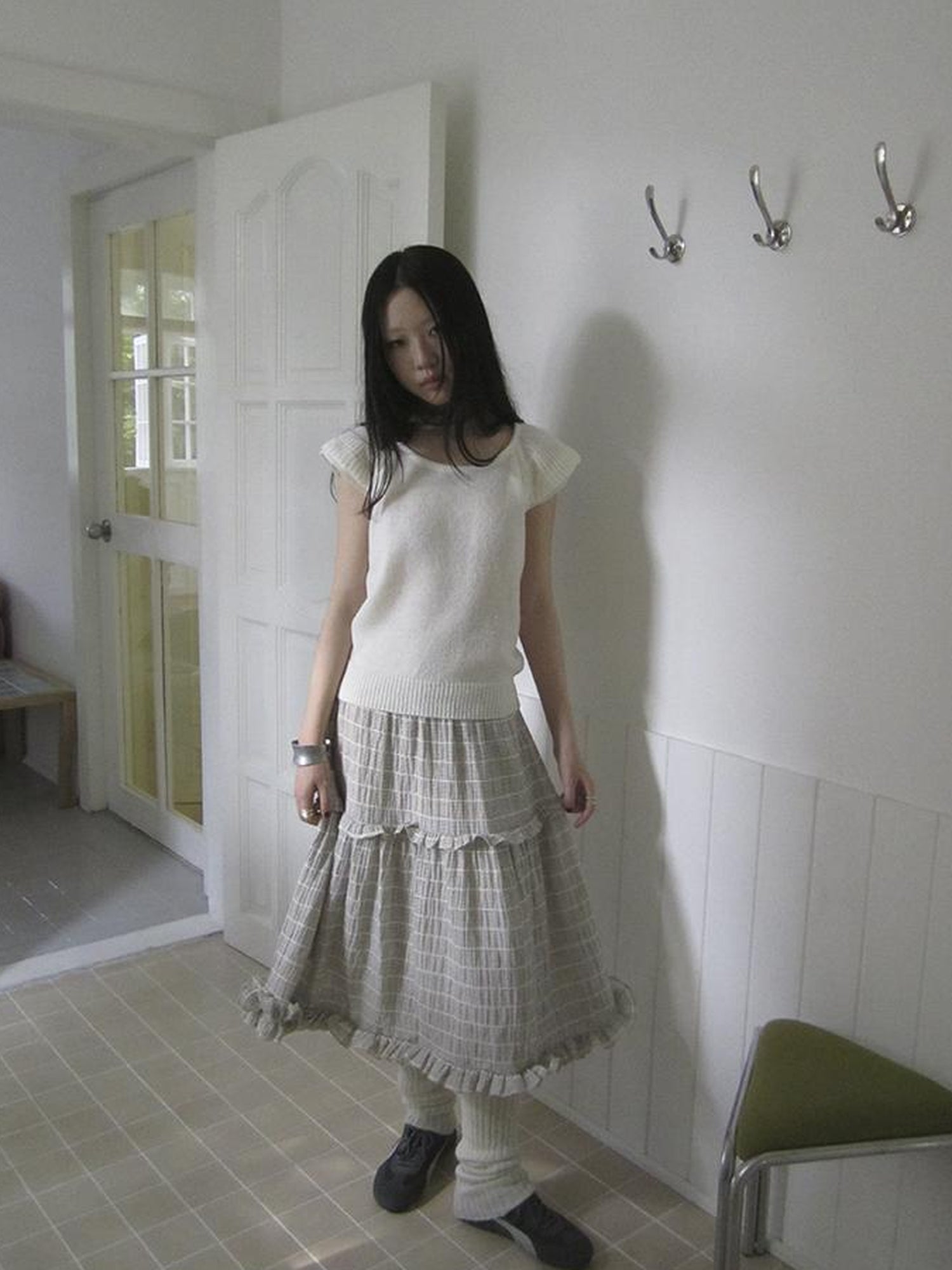 ang project Vintage Inspired Striped Floral Skirt With Elastic Waist