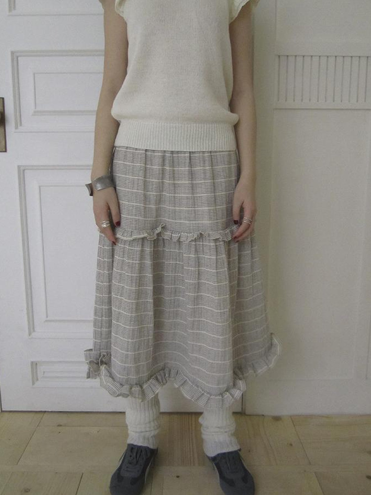 ang project Vintage Inspired Striped Floral Skirt With Elastic Waist