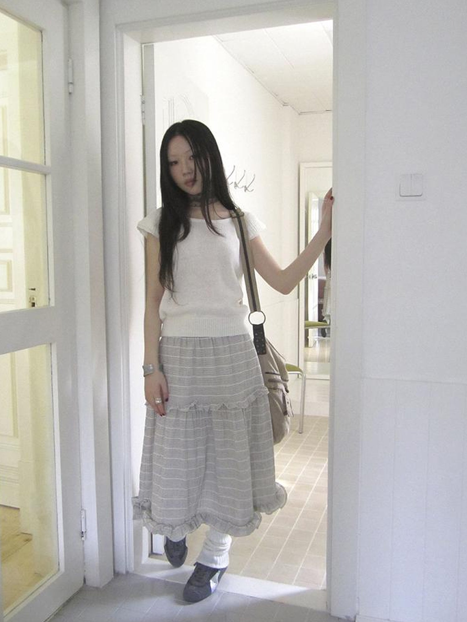ang project Vintage Inspired Striped Floral Skirt With Elastic Waist