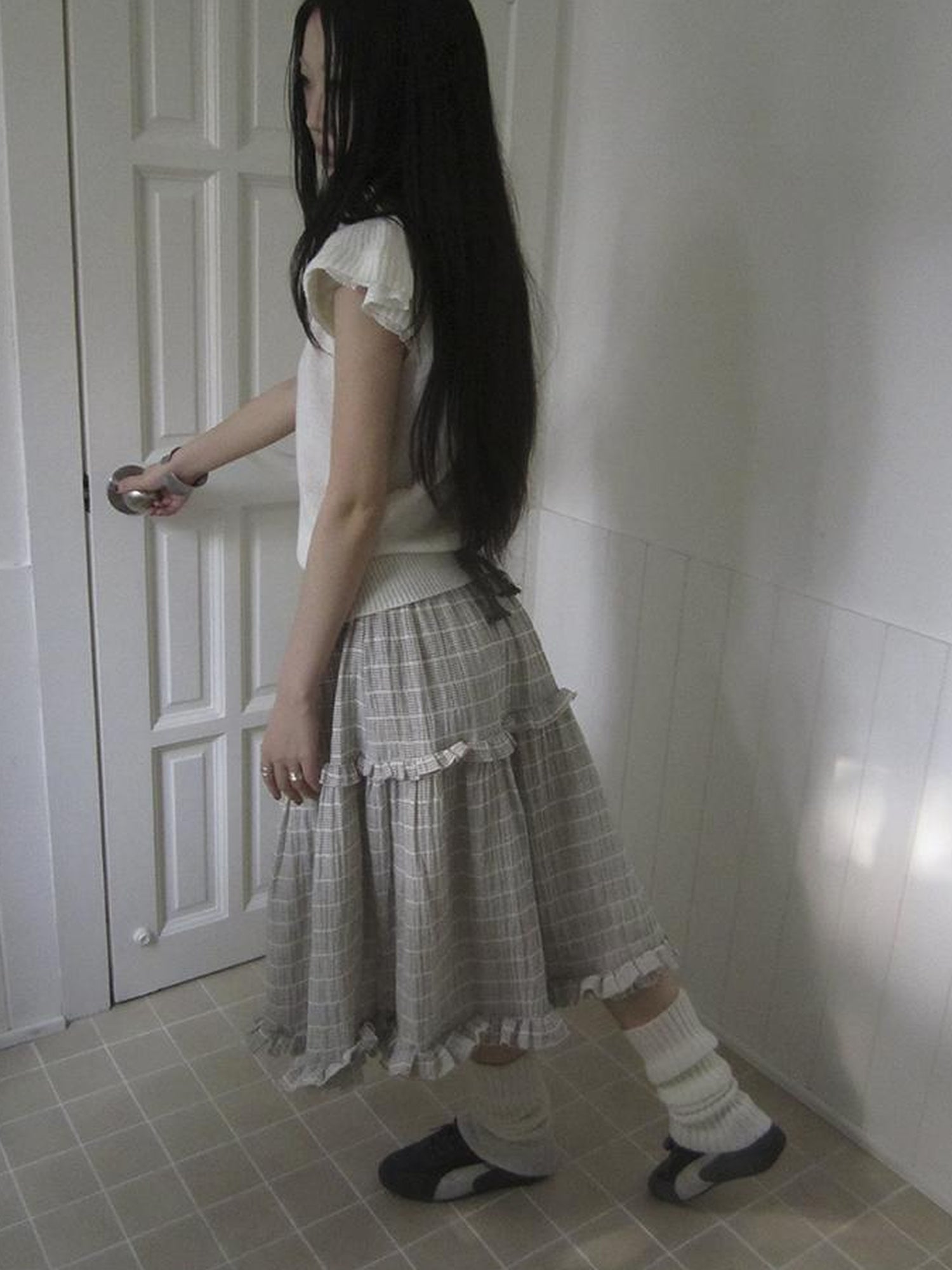 ang project Vintage Inspired Striped Floral Skirt With Elastic Waist