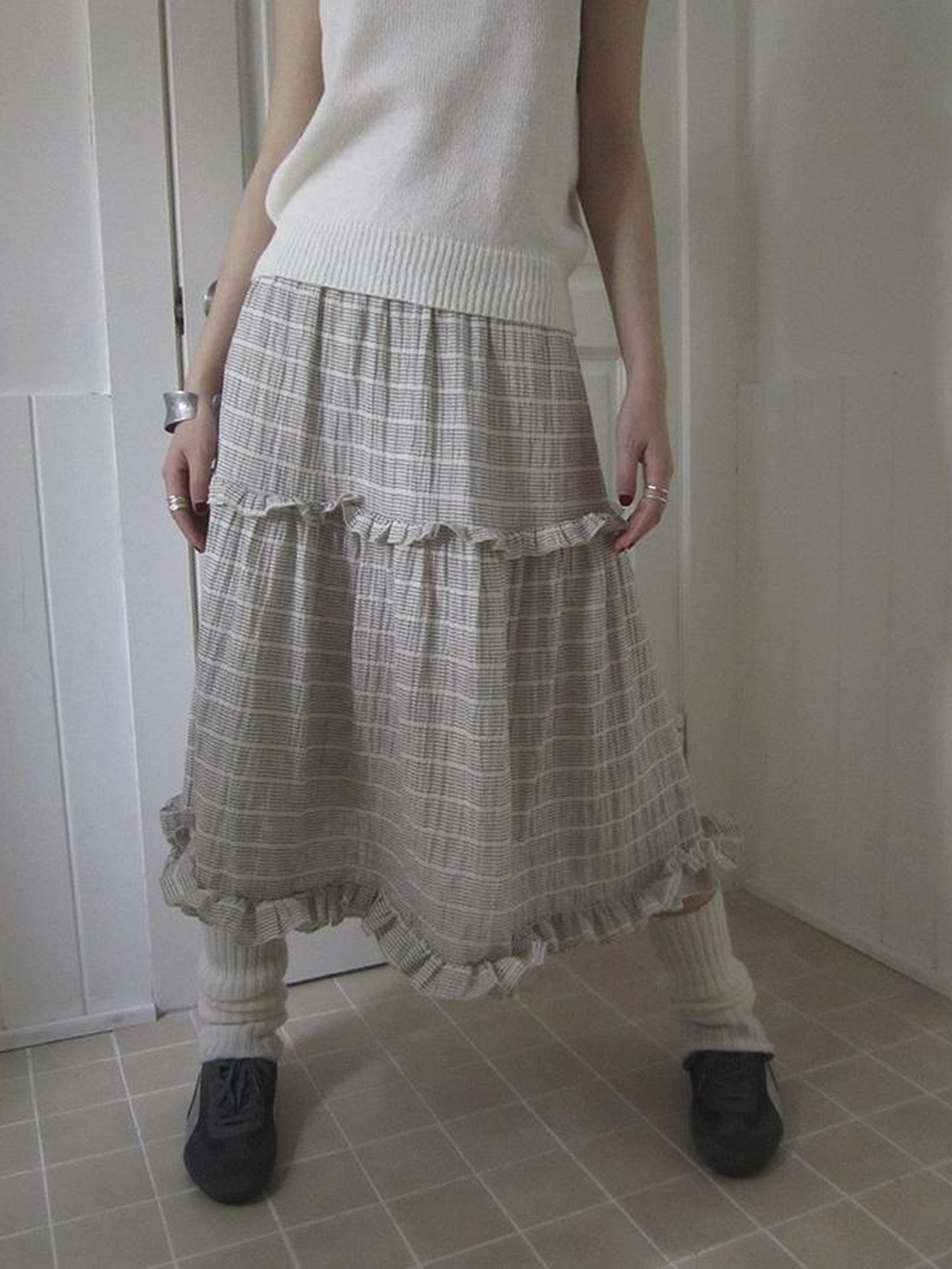 ang project Vintage Inspired Striped Floral Skirt With Elastic Waist