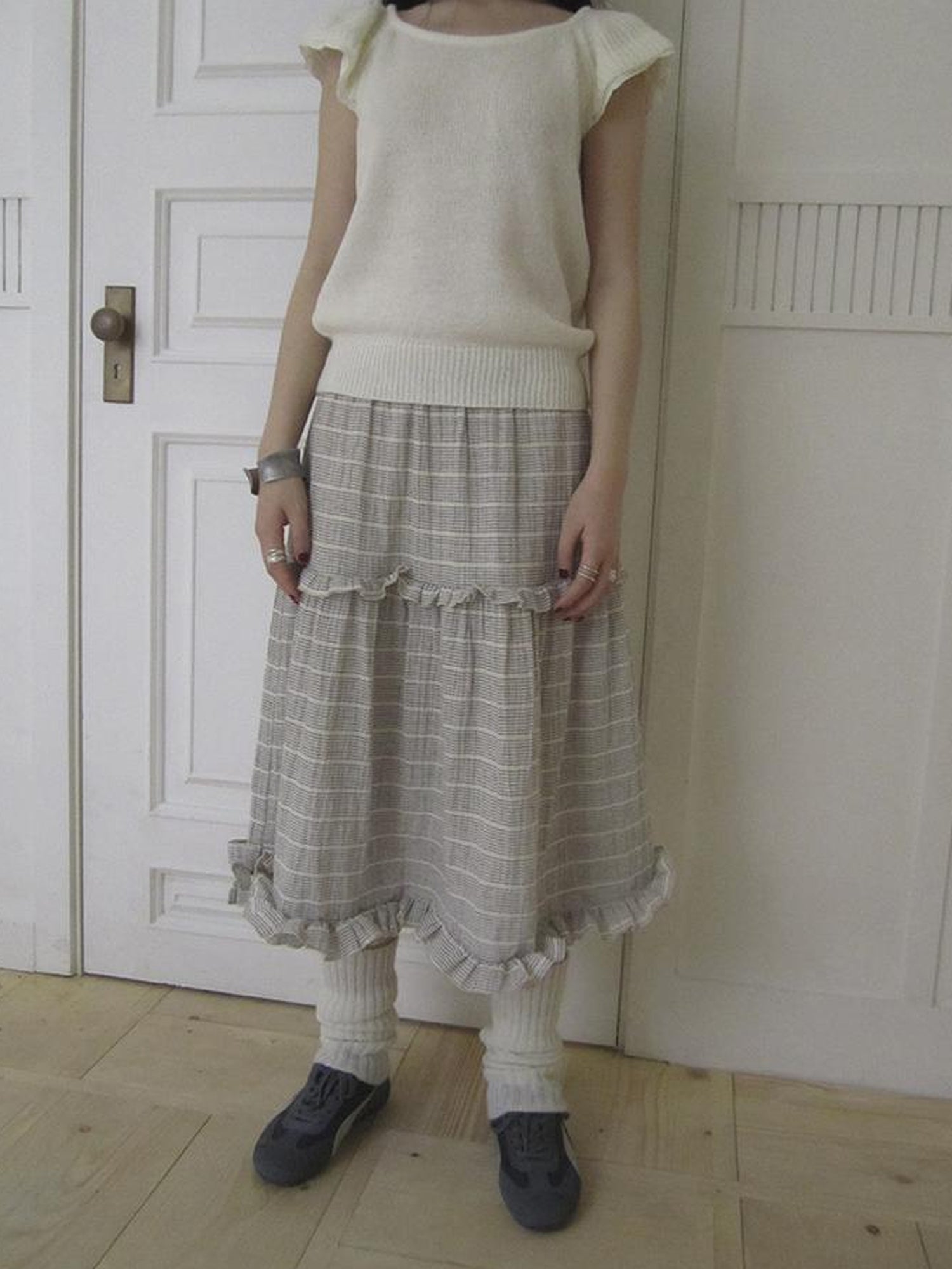 ang project Vintage Inspired Striped Floral Skirt With Elastic Waist