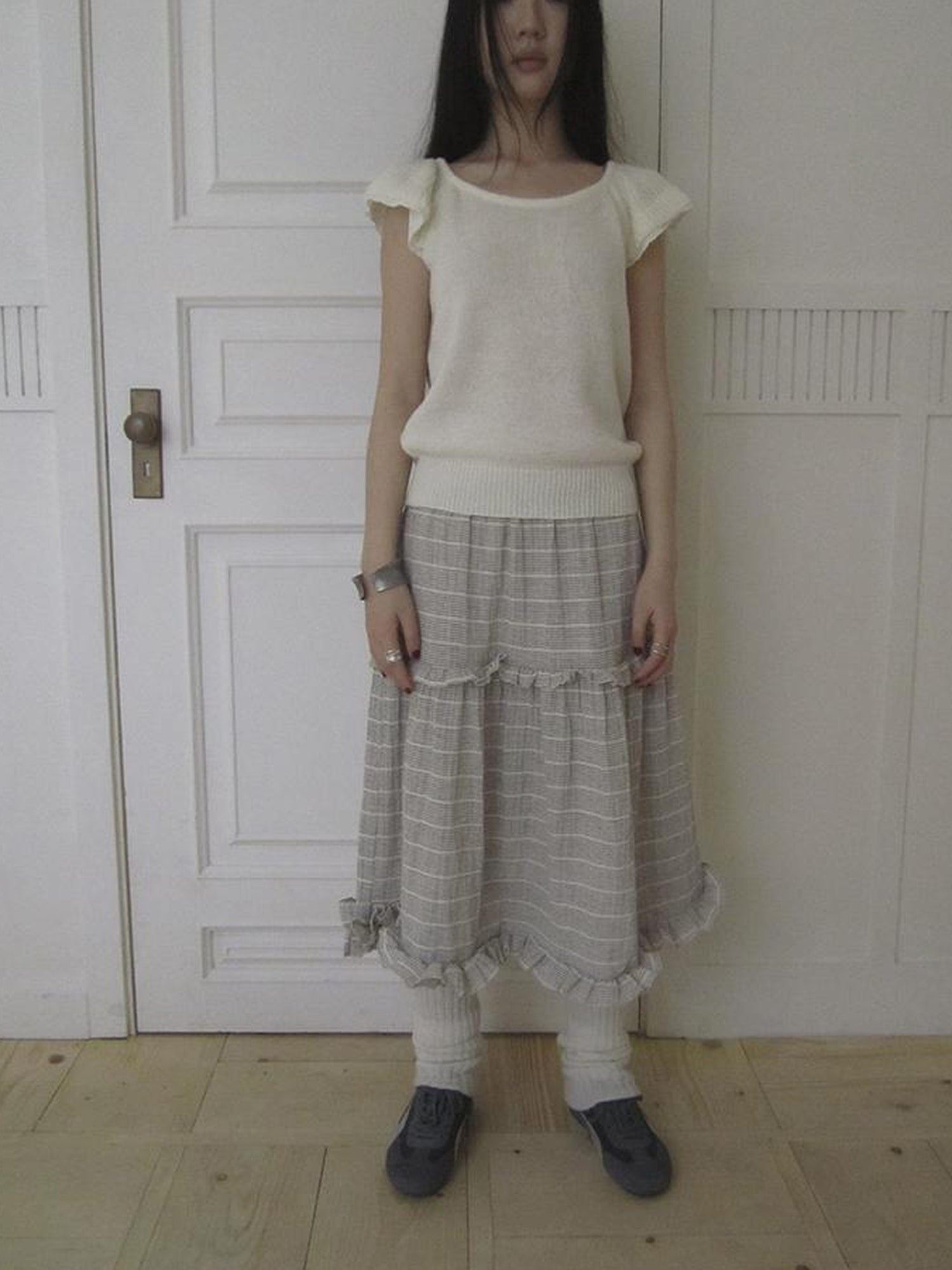 ang project Vintage Inspired Striped Floral Skirt With Elastic Waist