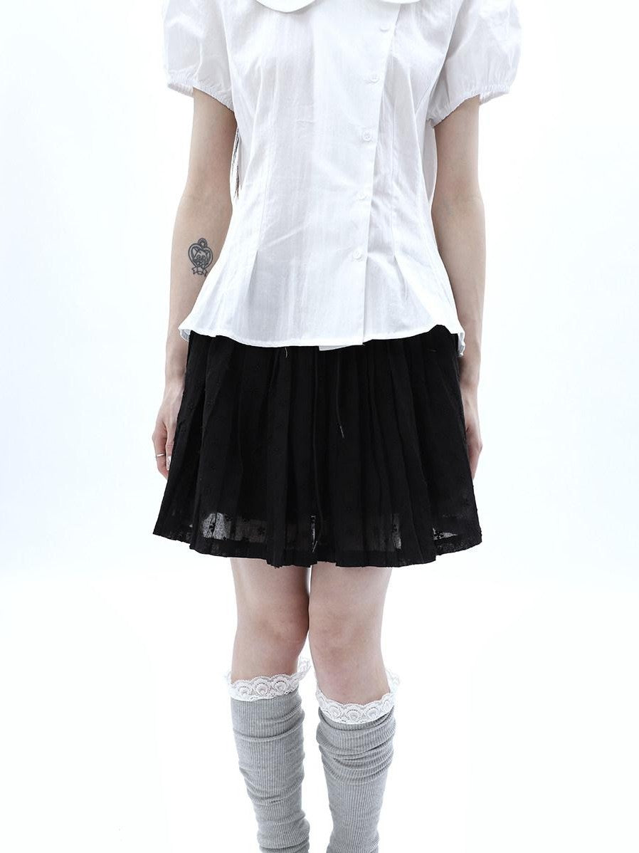 ang project Vintage Jacquard Embroidered Pleated Elastic Waist Women&