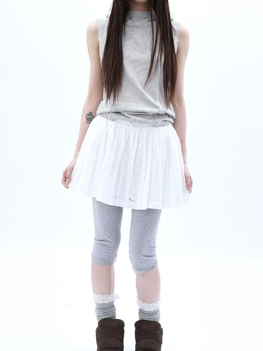 ang project Vintage Jacquard Embroidered Pleated Elastic Waist Women&